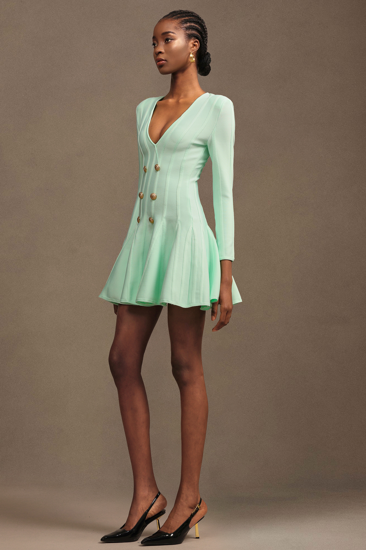 Reggie Vintage Chic V Neck Long Sleeve Bandage Mini Dress