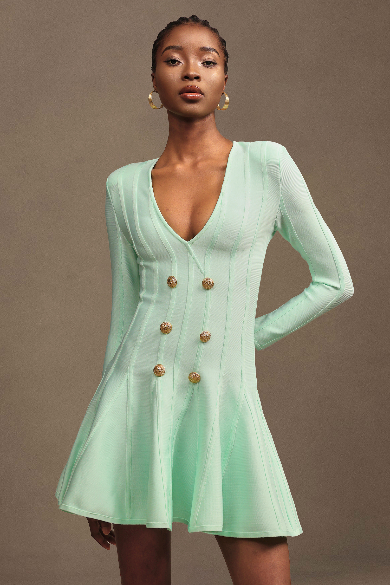 Reggie Vintage Chic V Neck Long Sleeve Bandage Mini Dress