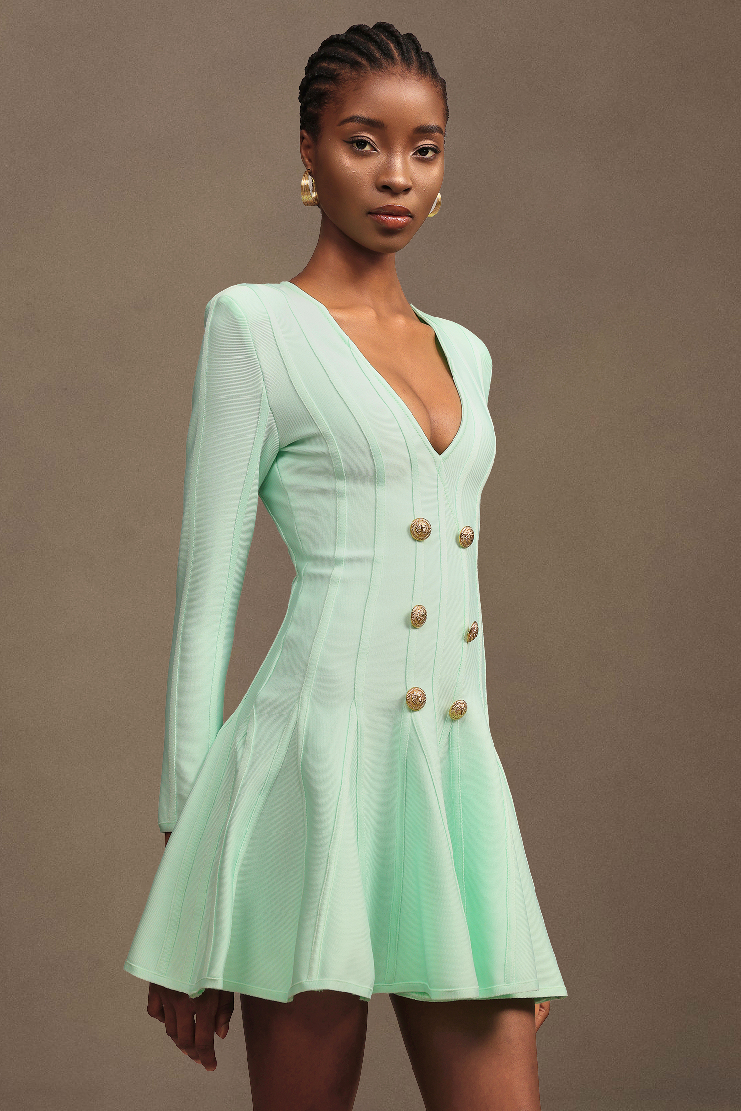 Reggie Vintage Chic V Neck Long Sleeve Bandage Mini Dress