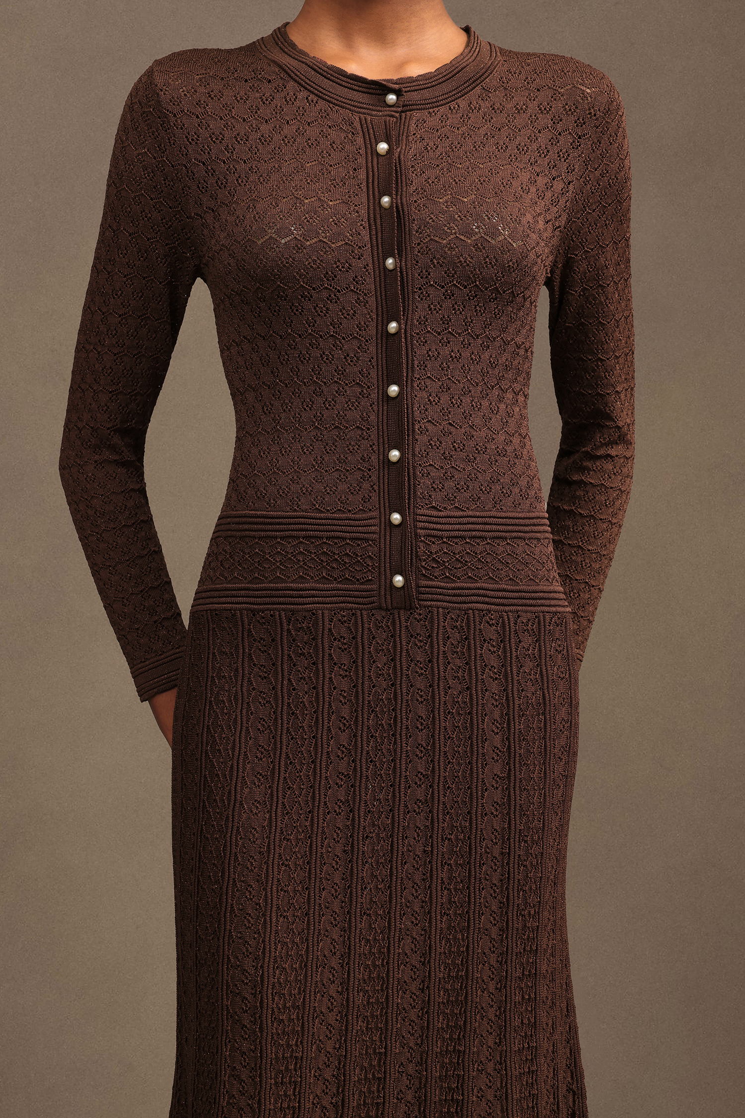 Varuni Elegant Contour Long Sleeve Textured Knit Maxi Dress