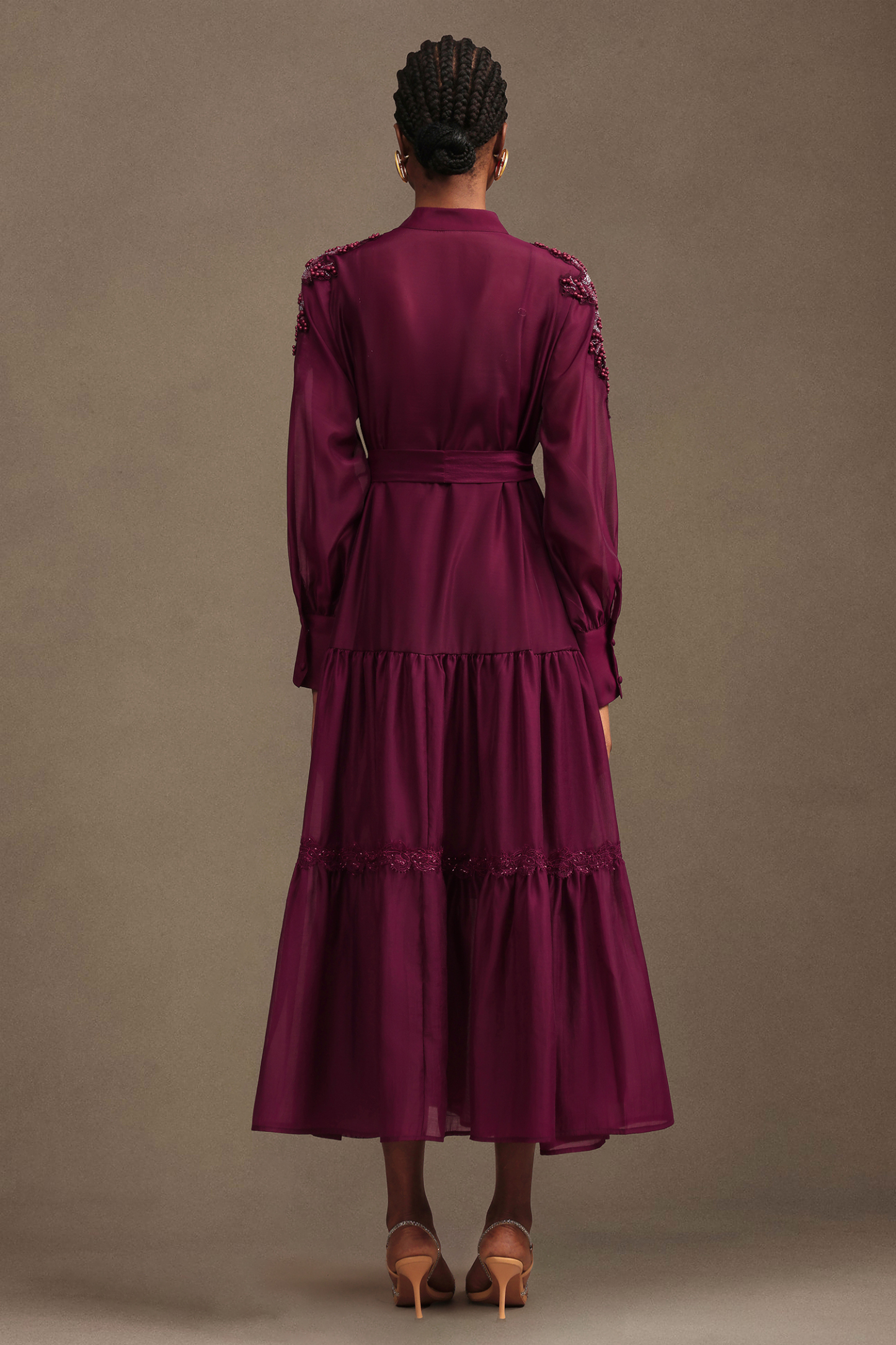 Teela Resort Flowy Long Sleeve Chiffon Red Maxi Dress