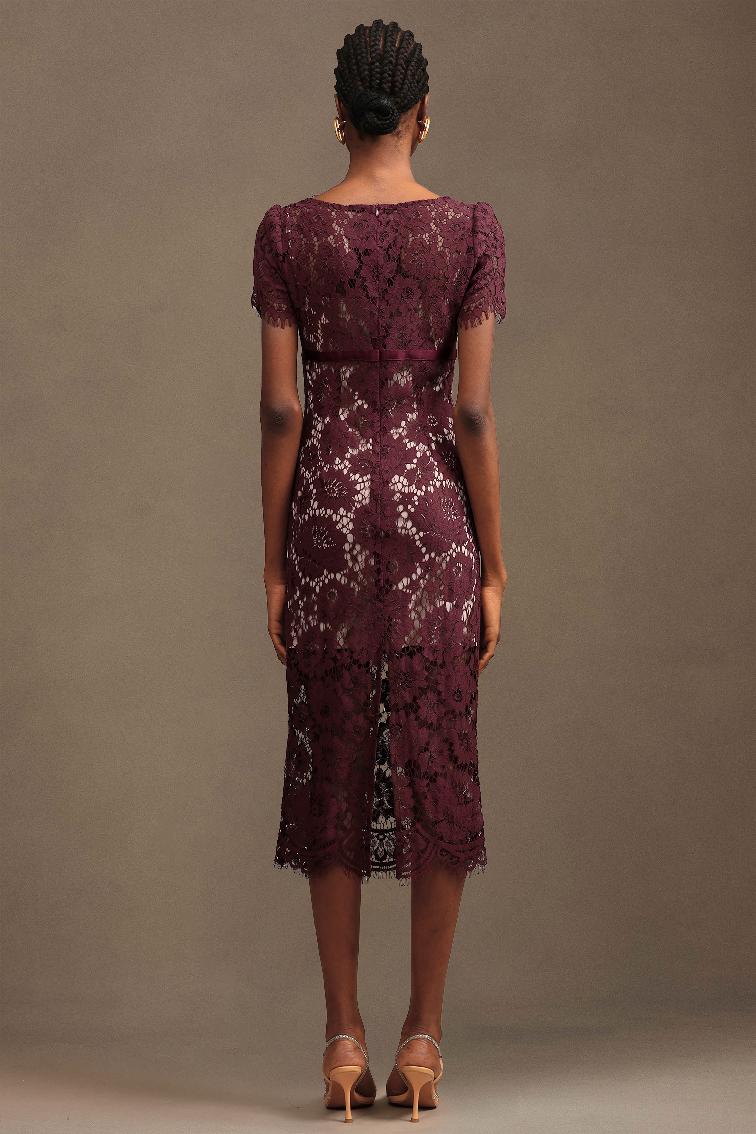 Faithe Elegant Contour V Neck Short Sleeve Floral Lace Midi Dress