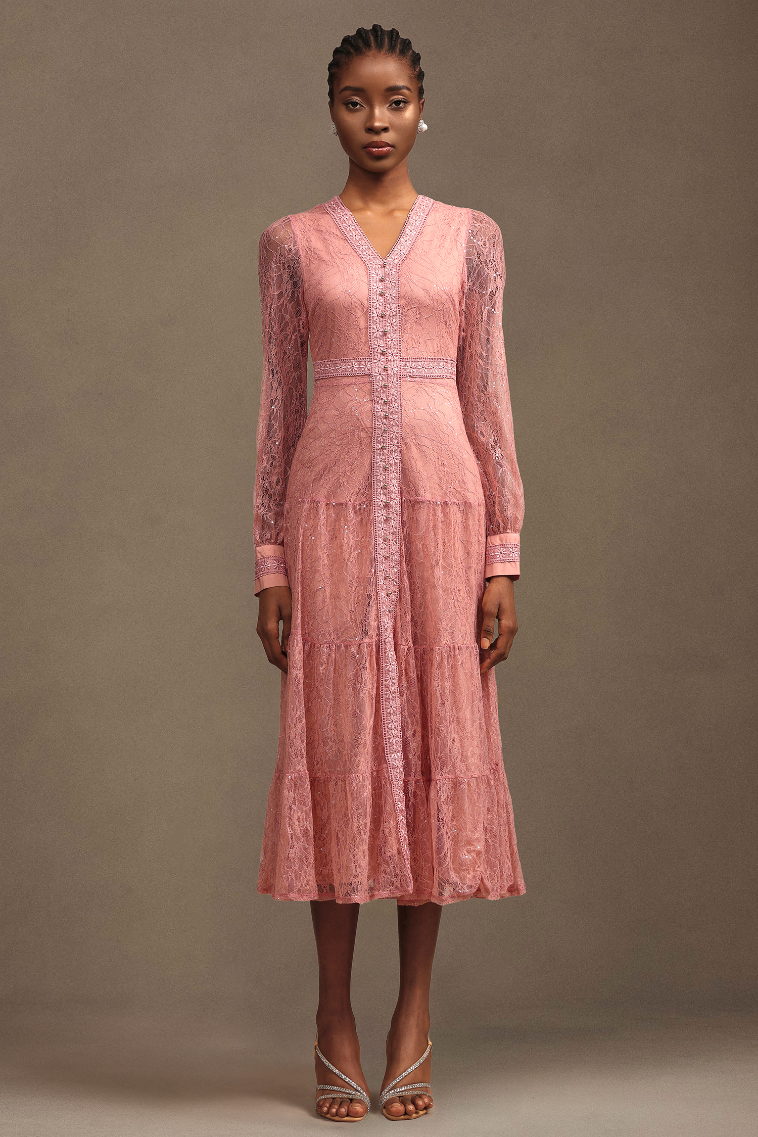 Laney Resort V Neck Long Sleeve Lace Maxi Dress