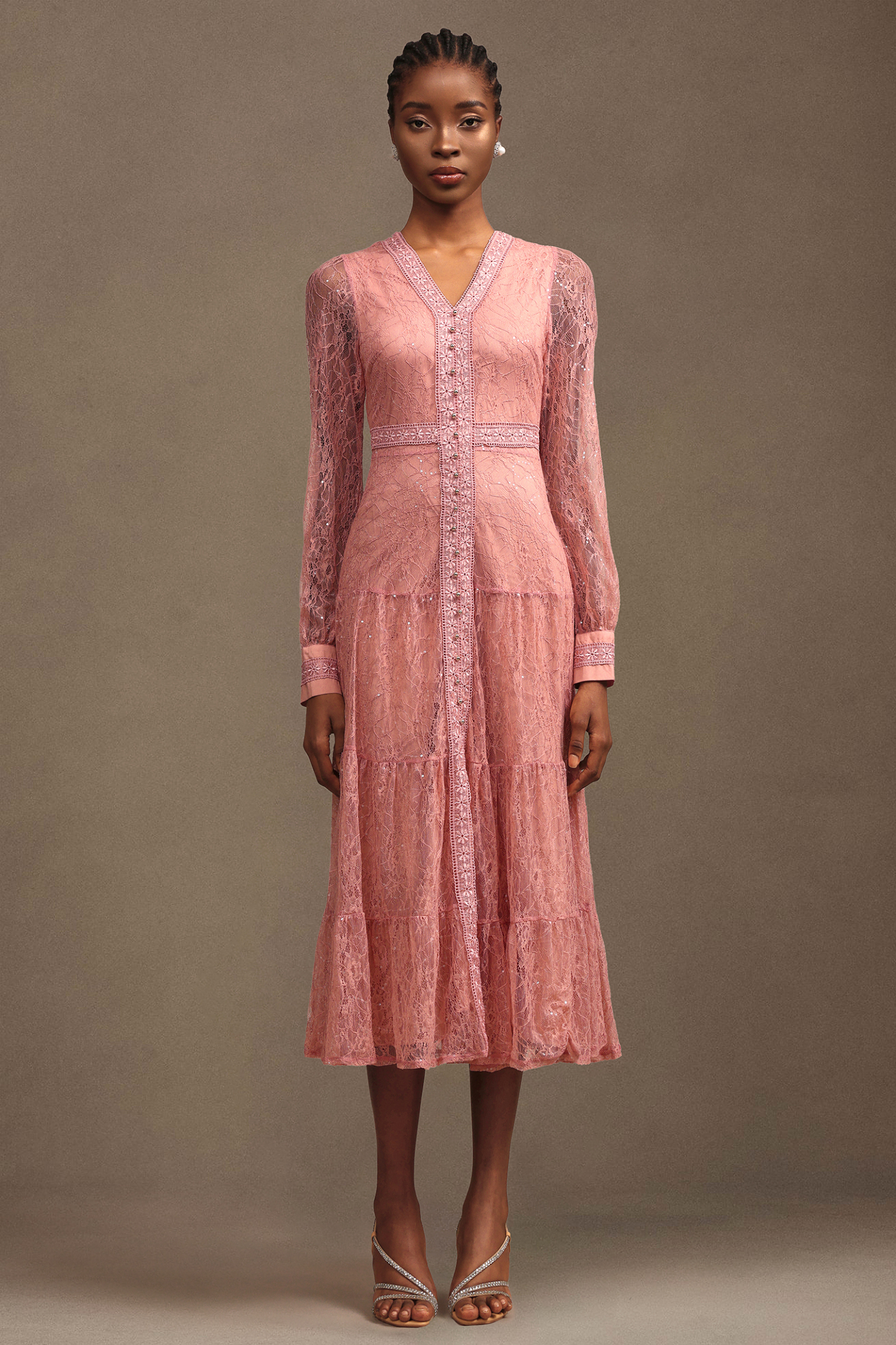 Laney Resort V Neck Long Sleeve Lace Maxi Dress