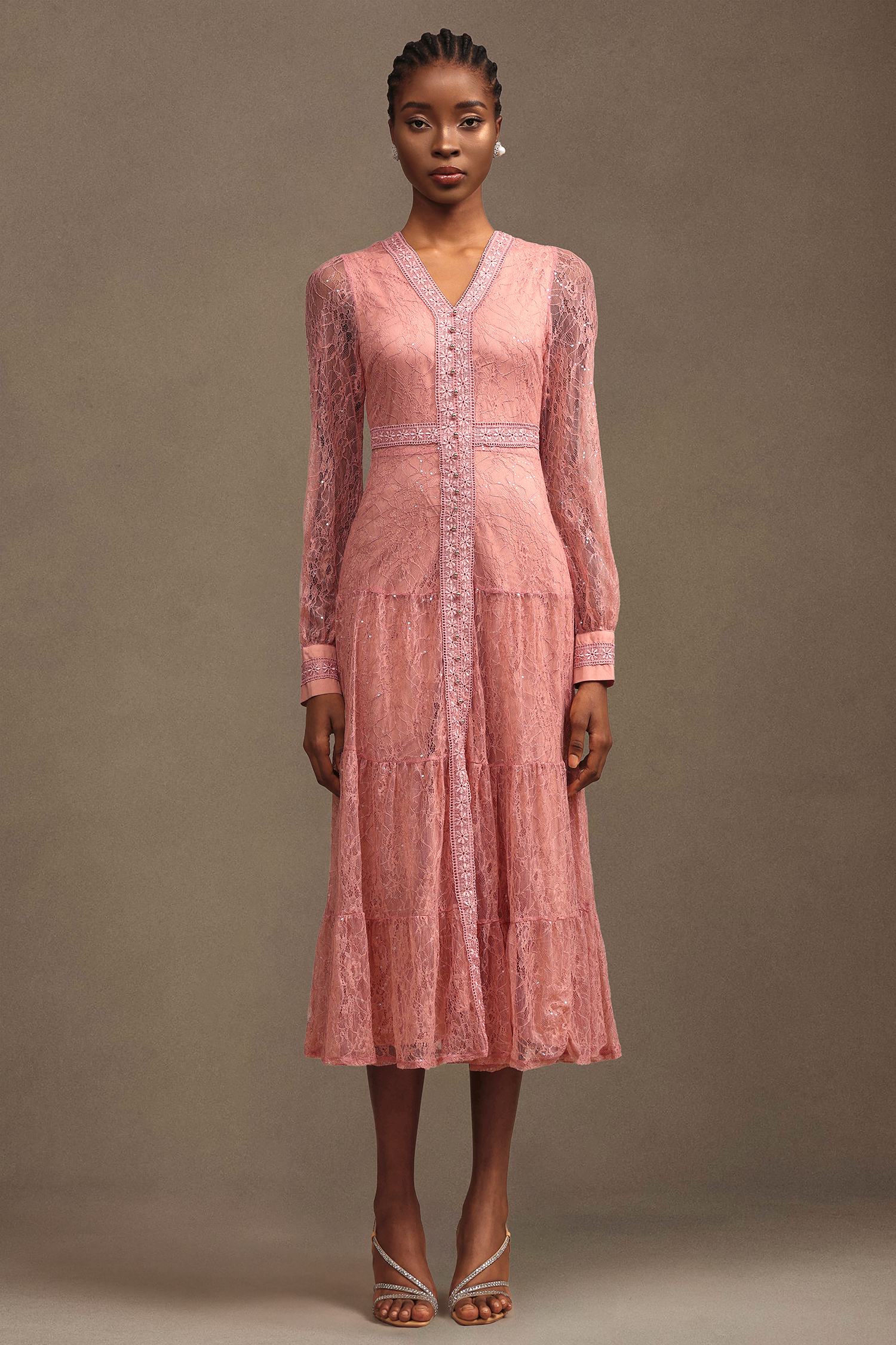Laney Resort V Neck Long Sleeve Lace Maxi Dress