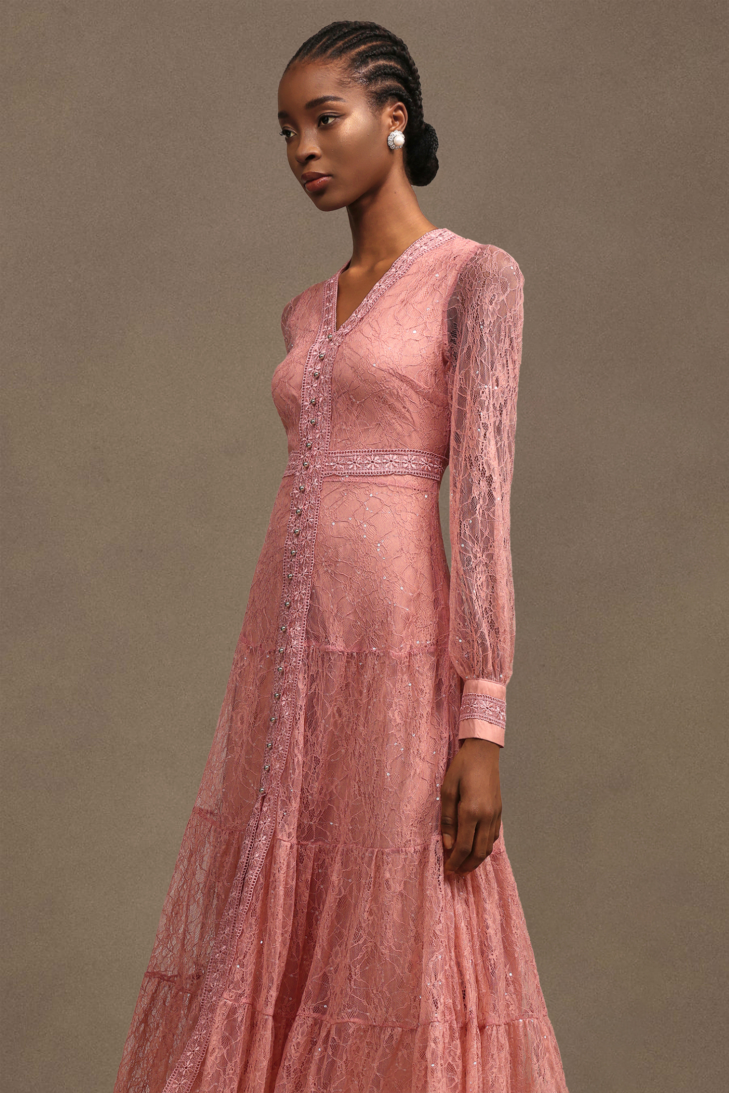 Laney Resort V Neck Long Sleeve Lace Maxi Dress