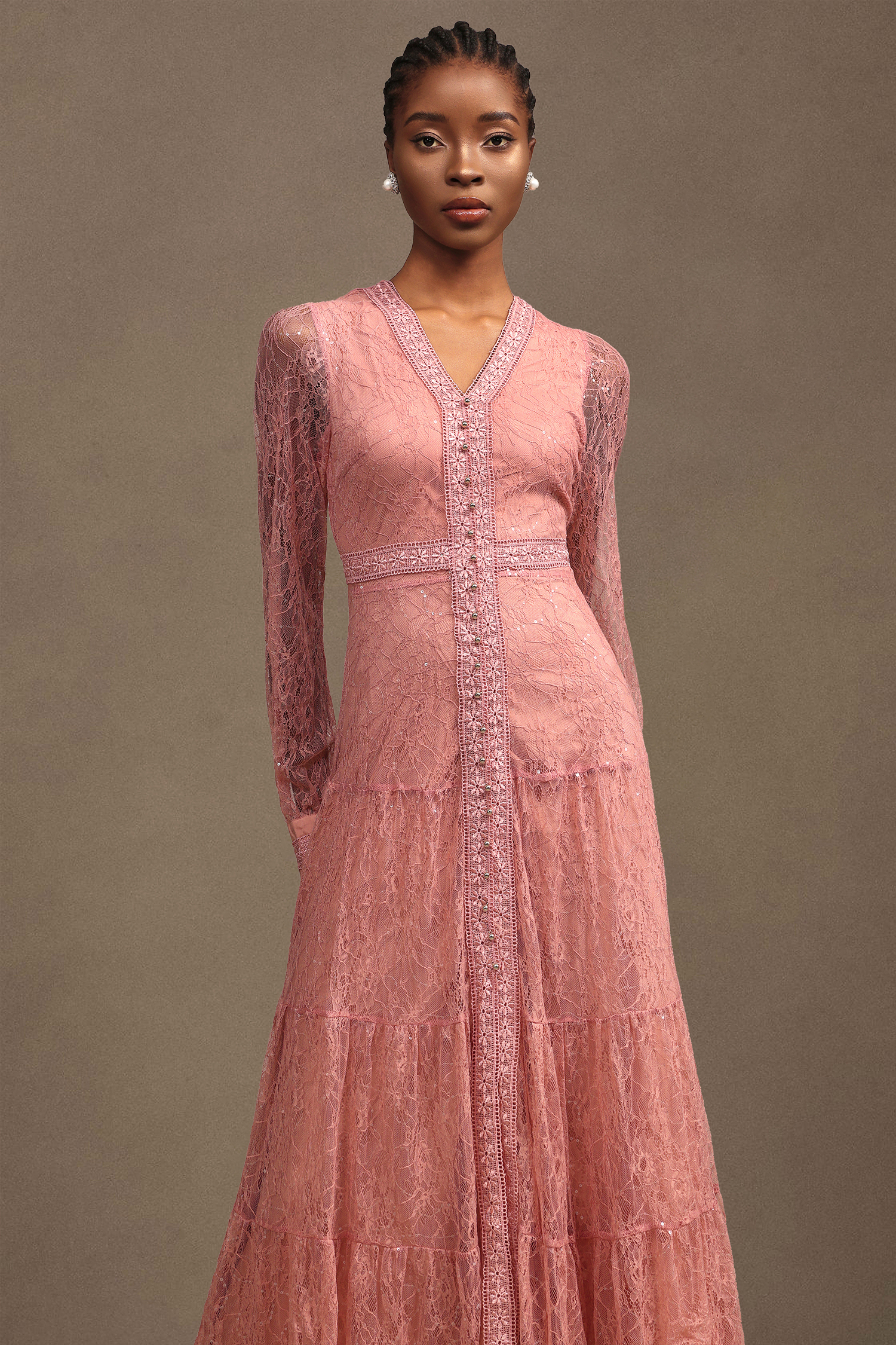Laney Resort V Neck Long Sleeve Lace Maxi Dress