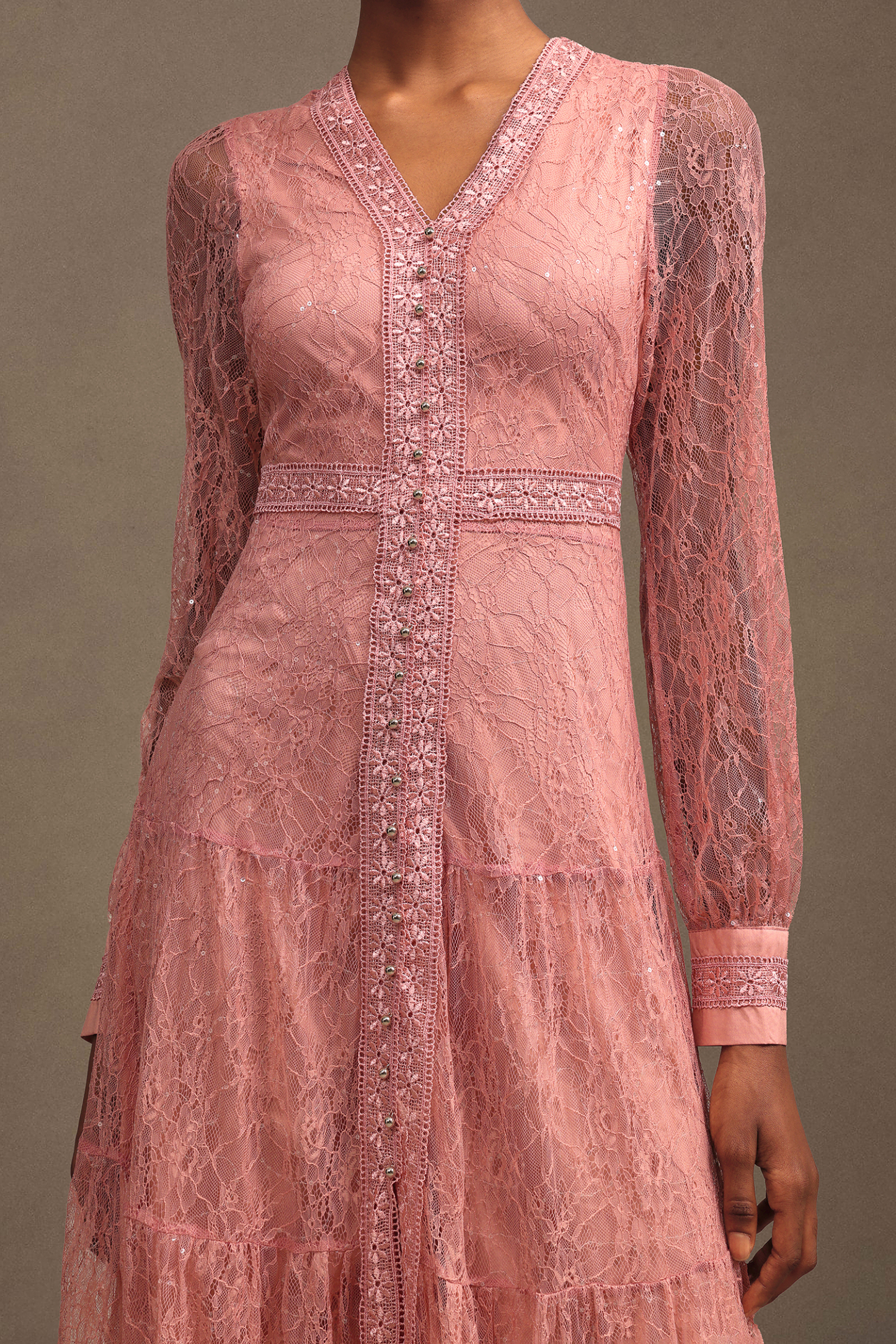 Laney Resort V Neck Long Sleeve Lace Maxi Dress