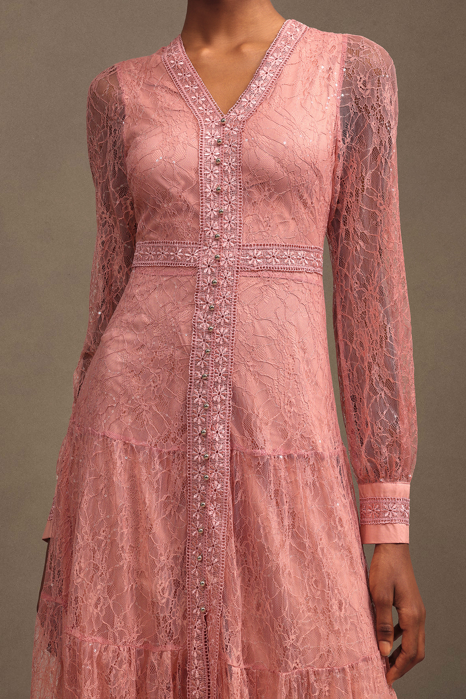 Laney Resort V Neck Long Sleeve Lace Maxi Dress