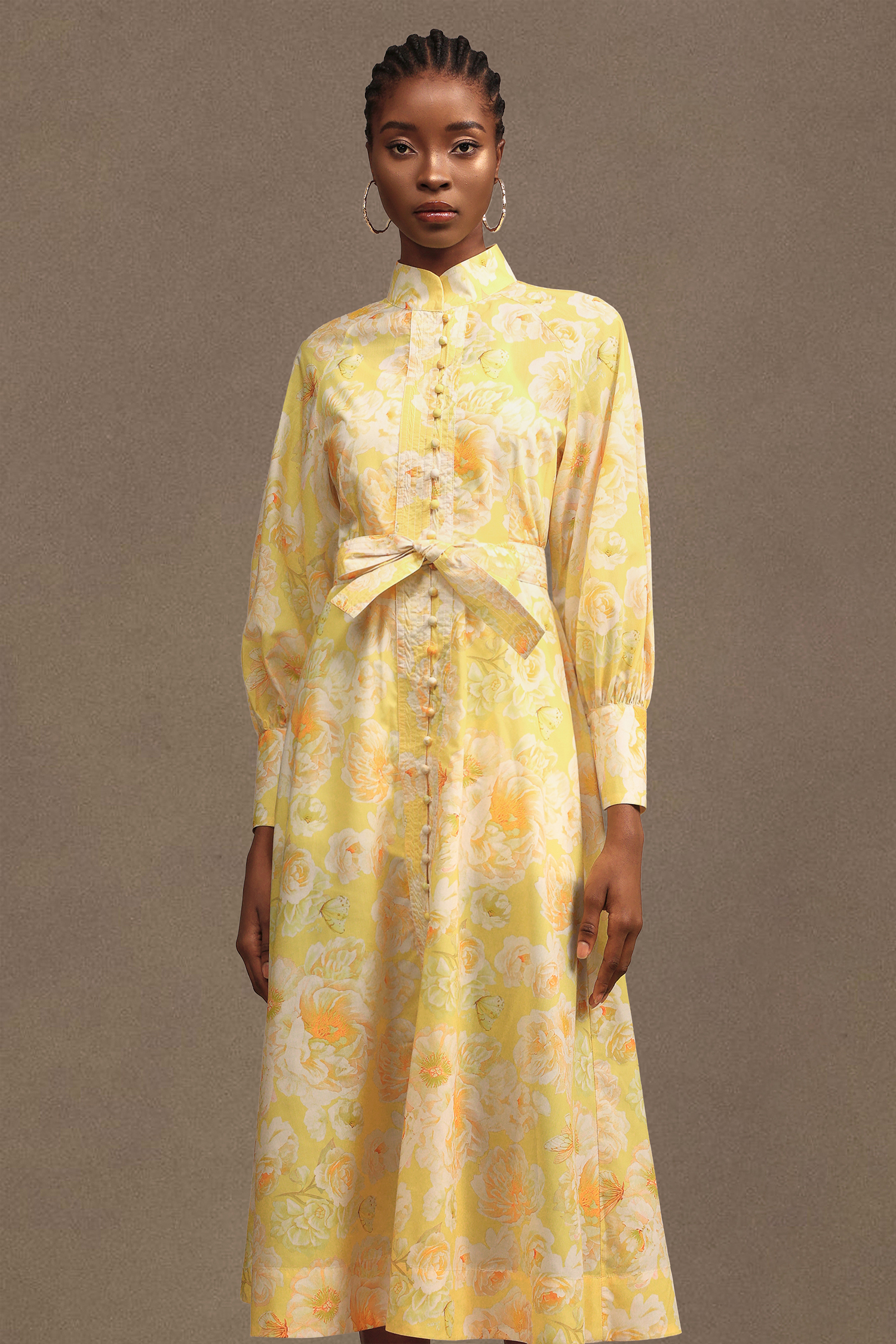 Lane Resort Flowy Long Sleeve Floral Printed Chiffon Maxi Dress