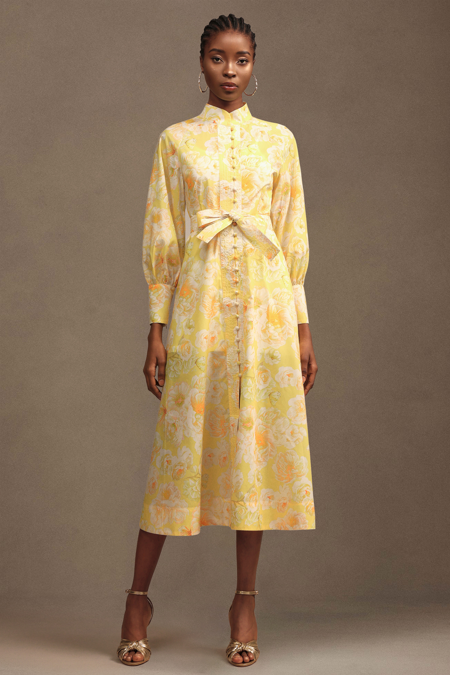Lane Resort Flowy Long Sleeve Floral Printed Chiffon Maxi Dress