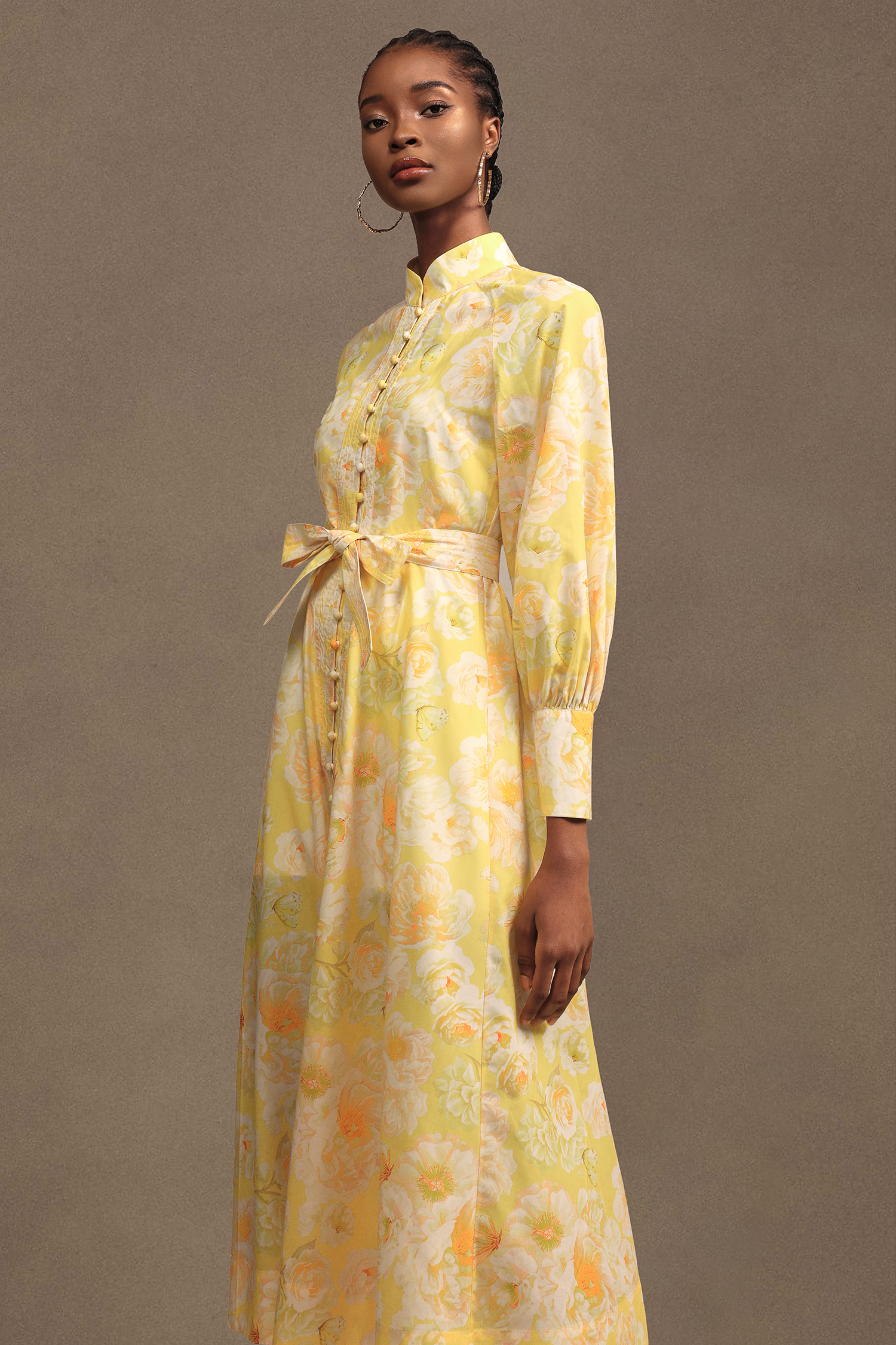 Lane Resort Flowy Long Sleeve Floral Printed Chiffon Maxi Dress