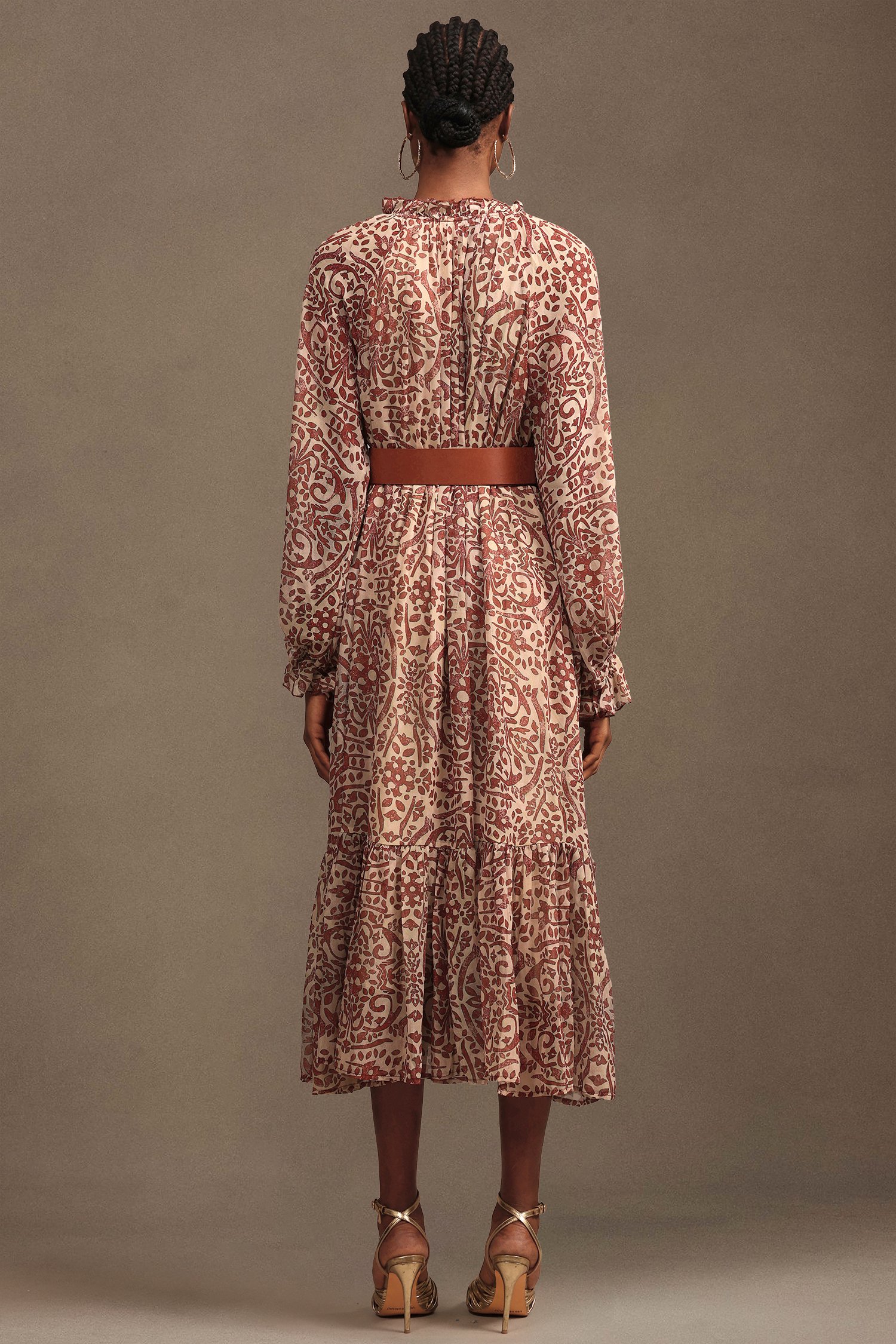 Dolo Resort Bohemian Flowy Long Sleeve Printed Chiffon Maxi Dress