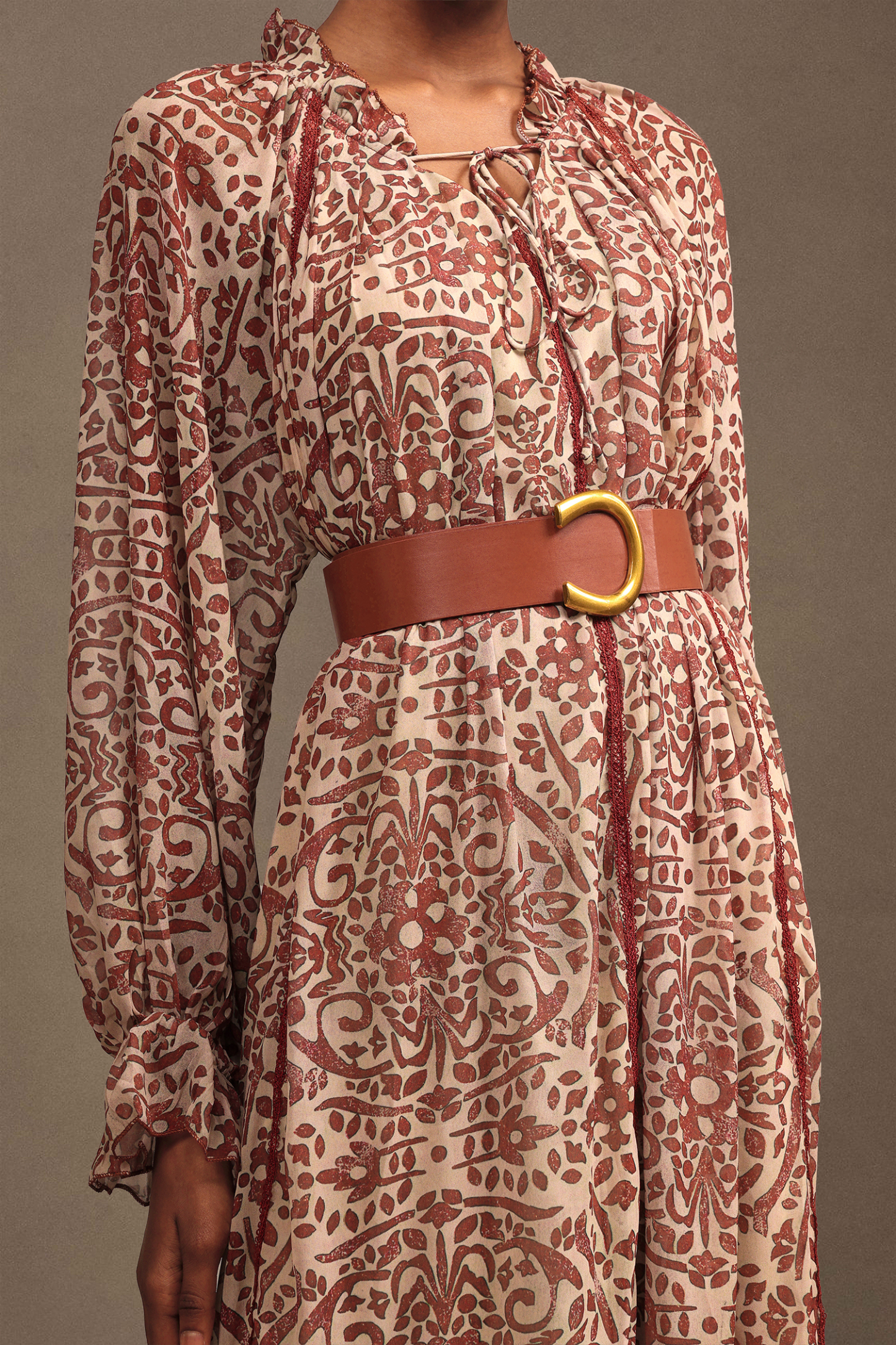 Dolo Resort Bohemian Flowy Long Sleeve Printed Chiffon Maxi Dress