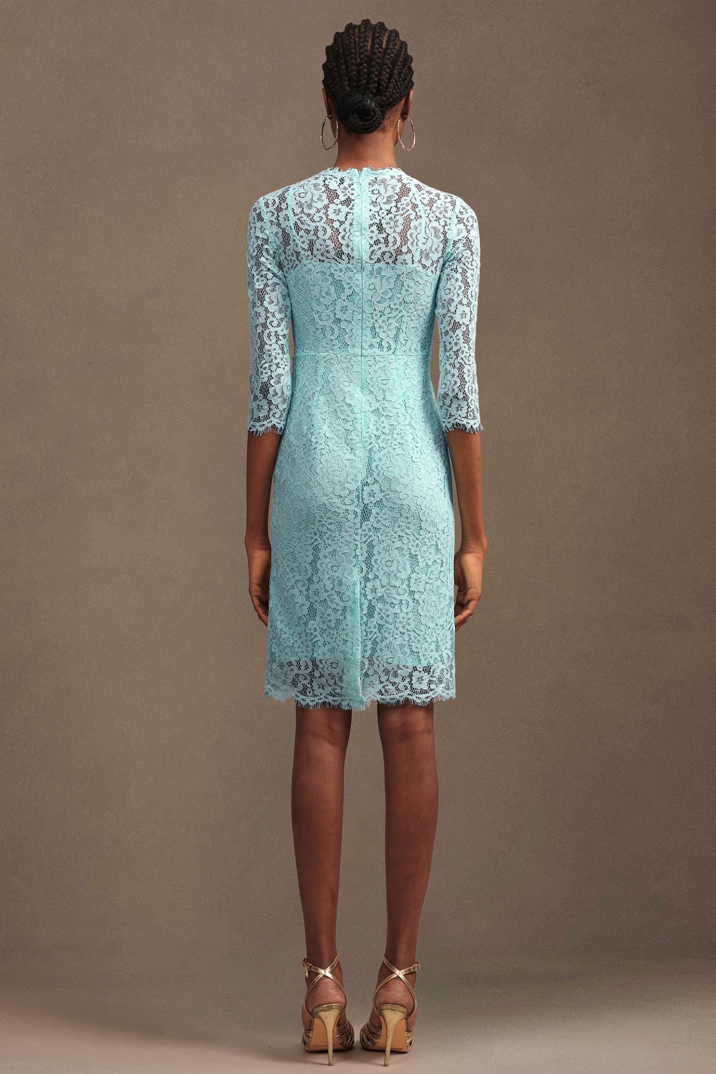 Kezia Elegant Tailored Round Neck Long Sleeve Floral Lace Midi Dress