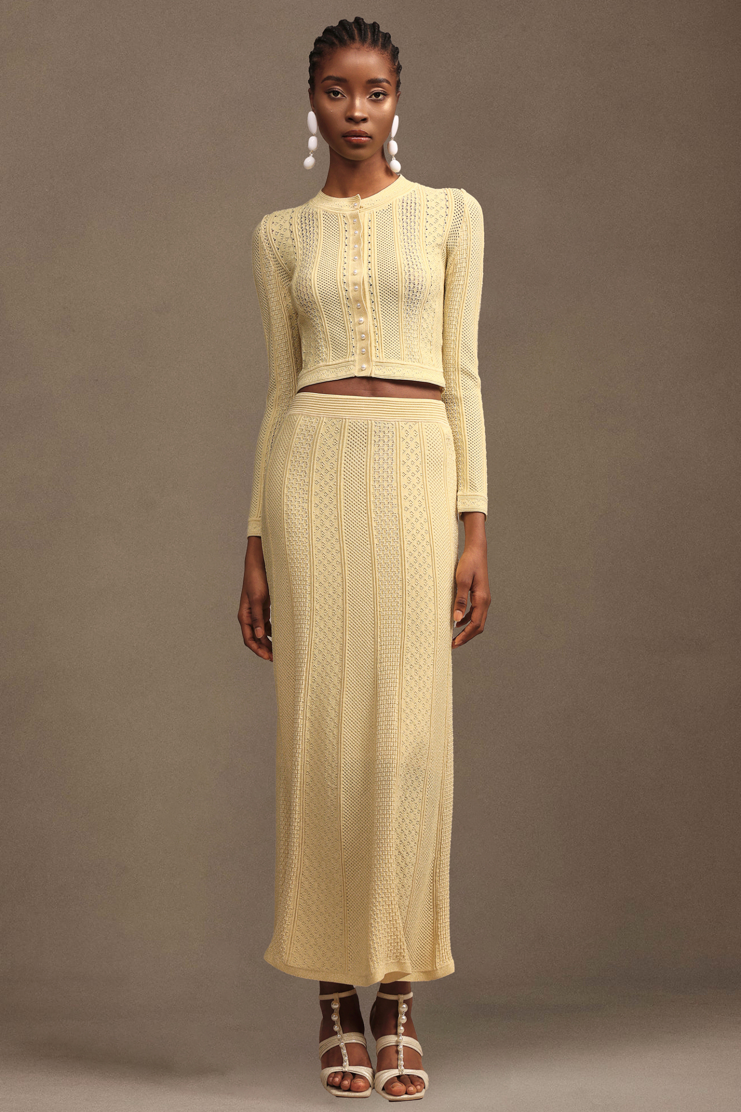 Linette Elegant Contour Long Sleeve Textured Knit Top And Skirt Two-Piece Set