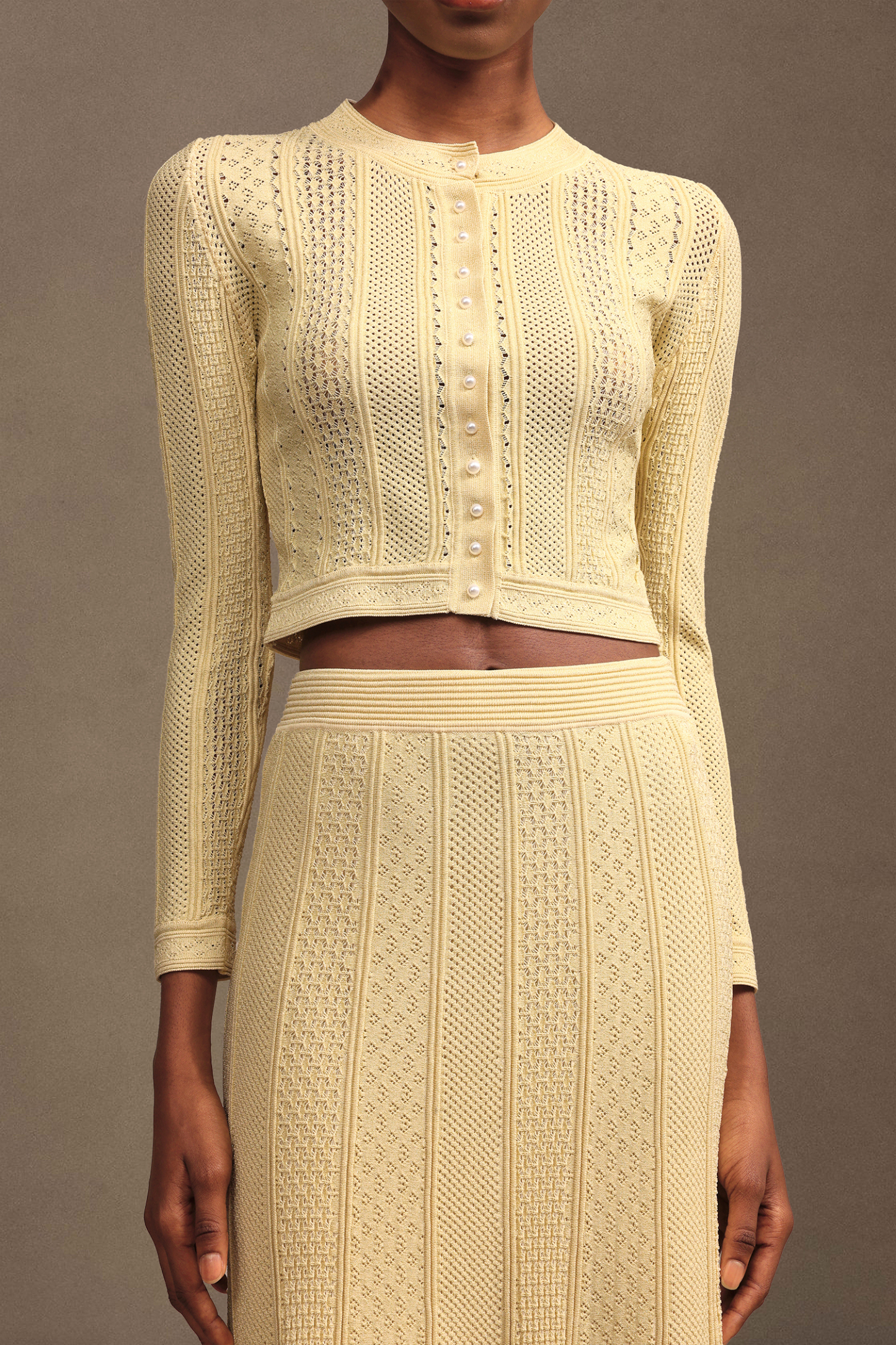 Linette Elegant Contour Long Sleeve Textured Knit Top And Skirt Two-Piece Set