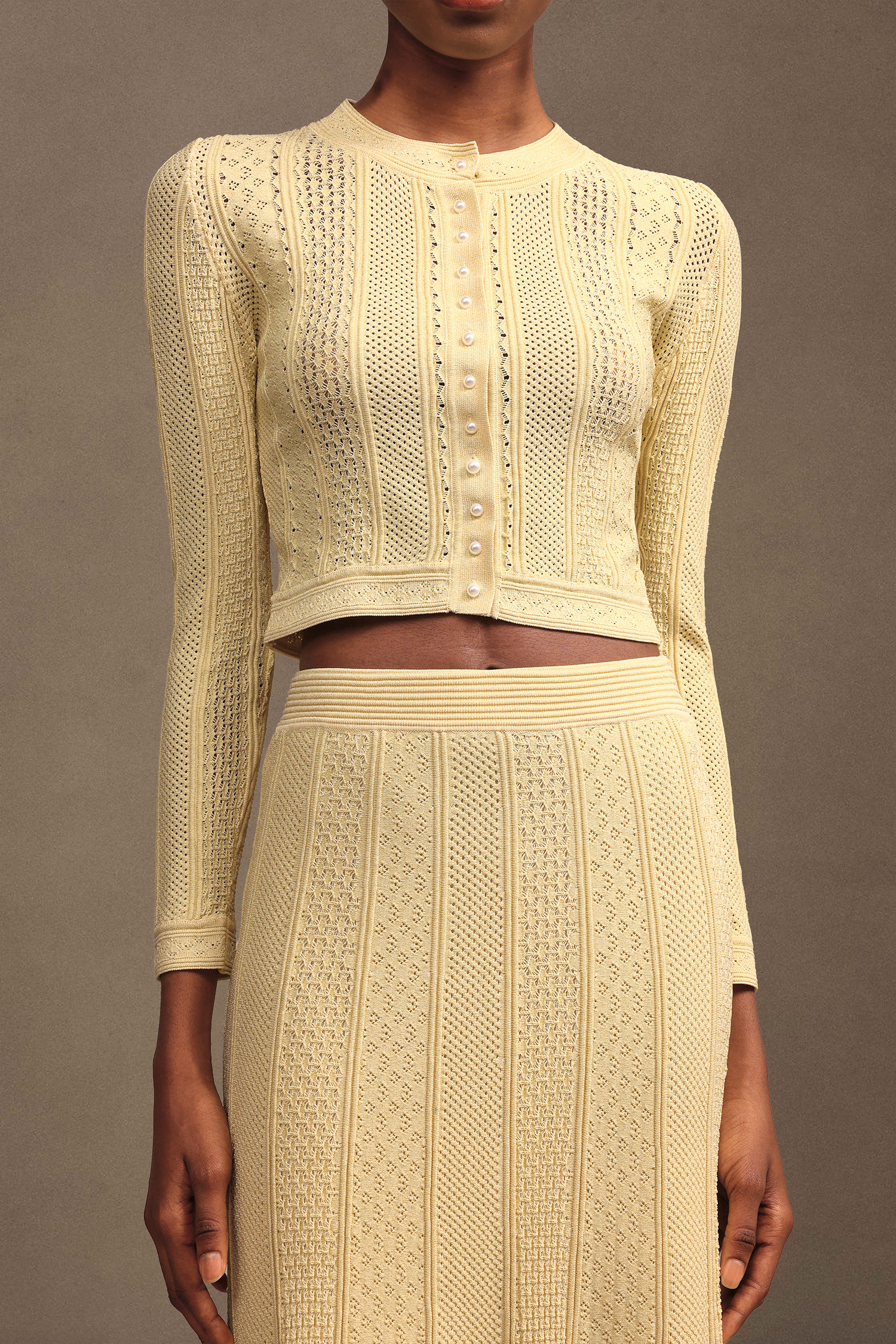 Linette Elegant Contour Long Sleeve Textured Knit Top And Skirt Two-Piece Set