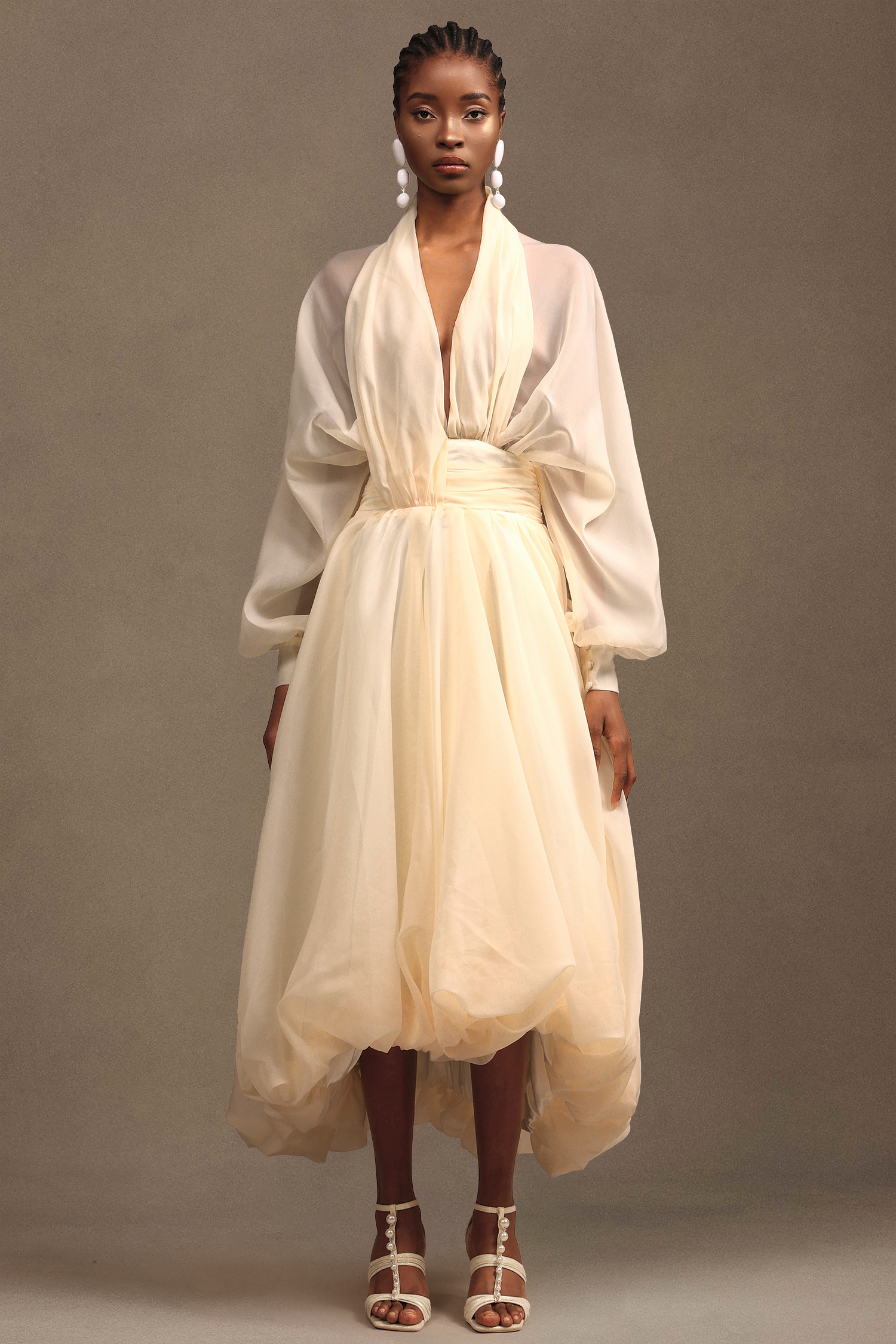 Diann Resort Flowy Long Sleeve Organza Maxi Dress