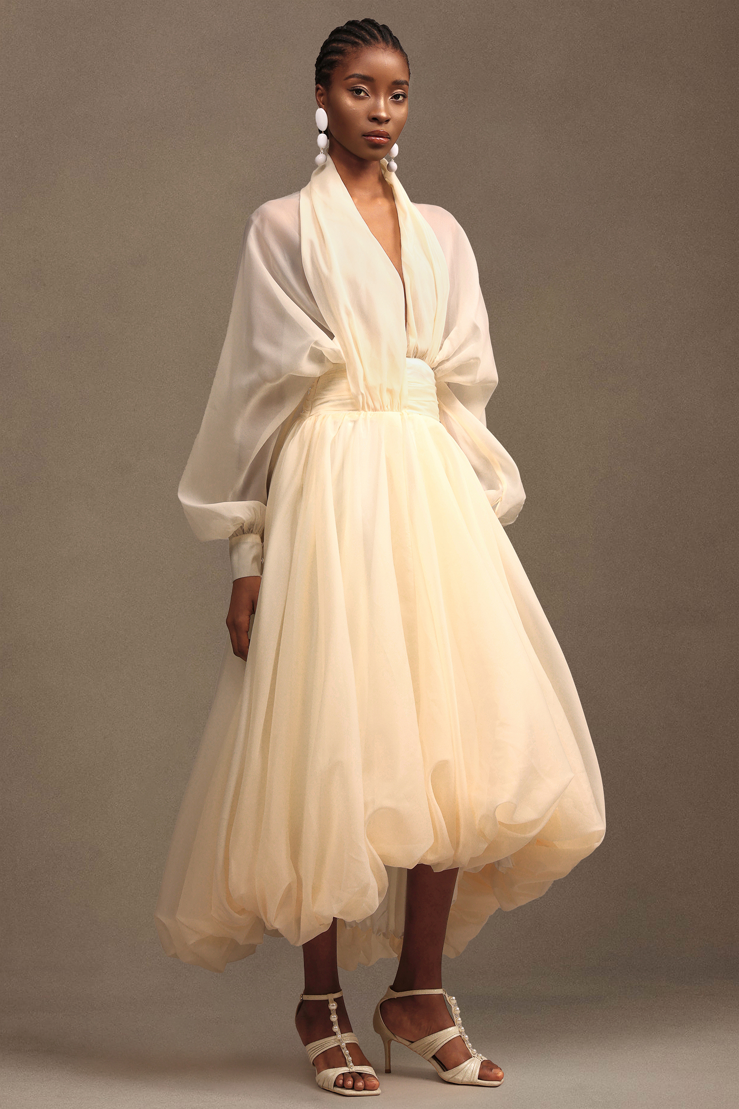 Diann Resort Flowy Long Sleeve Organza Maxi Dress