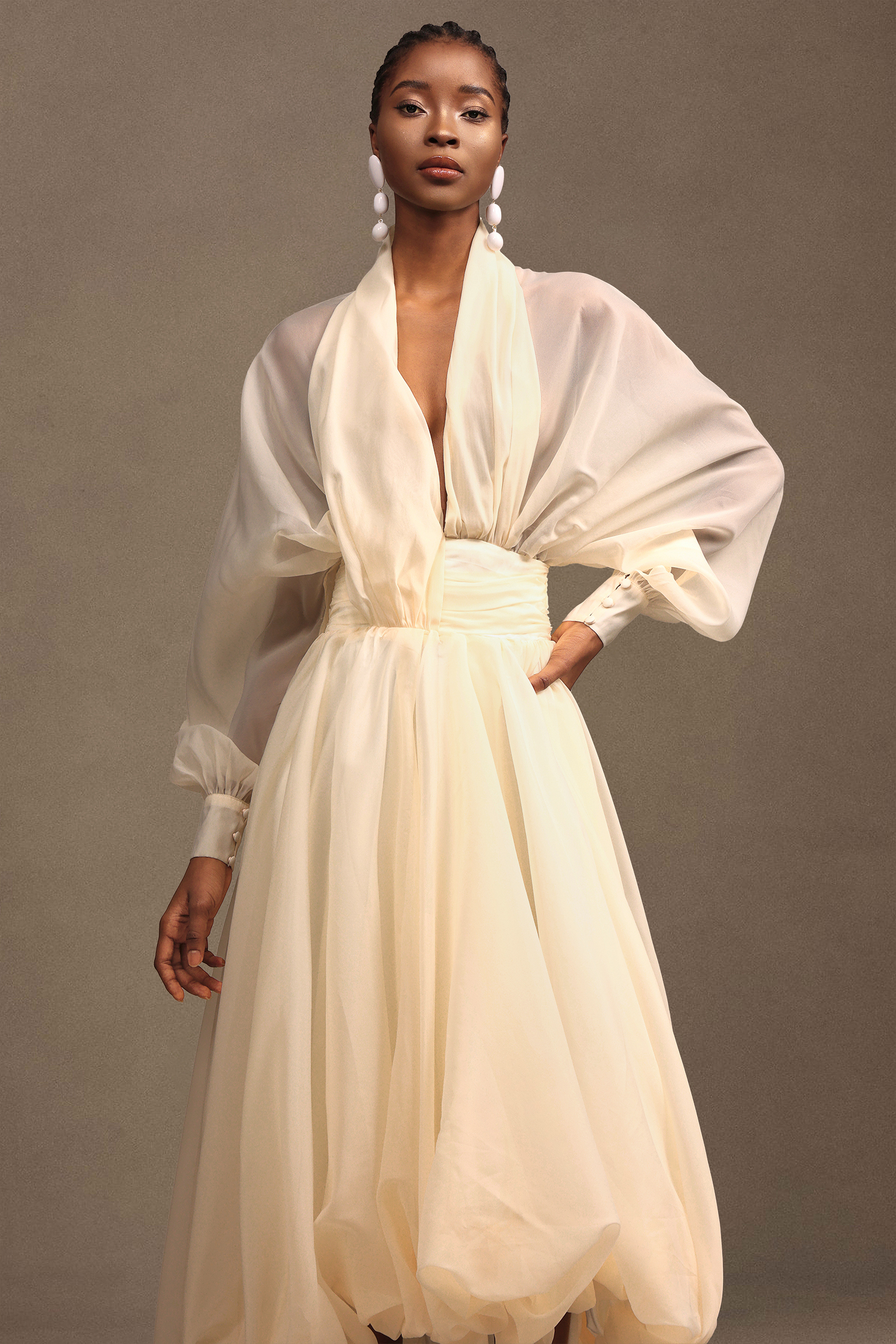 Diann Resort Flowy Long Sleeve Organza Maxi Dress