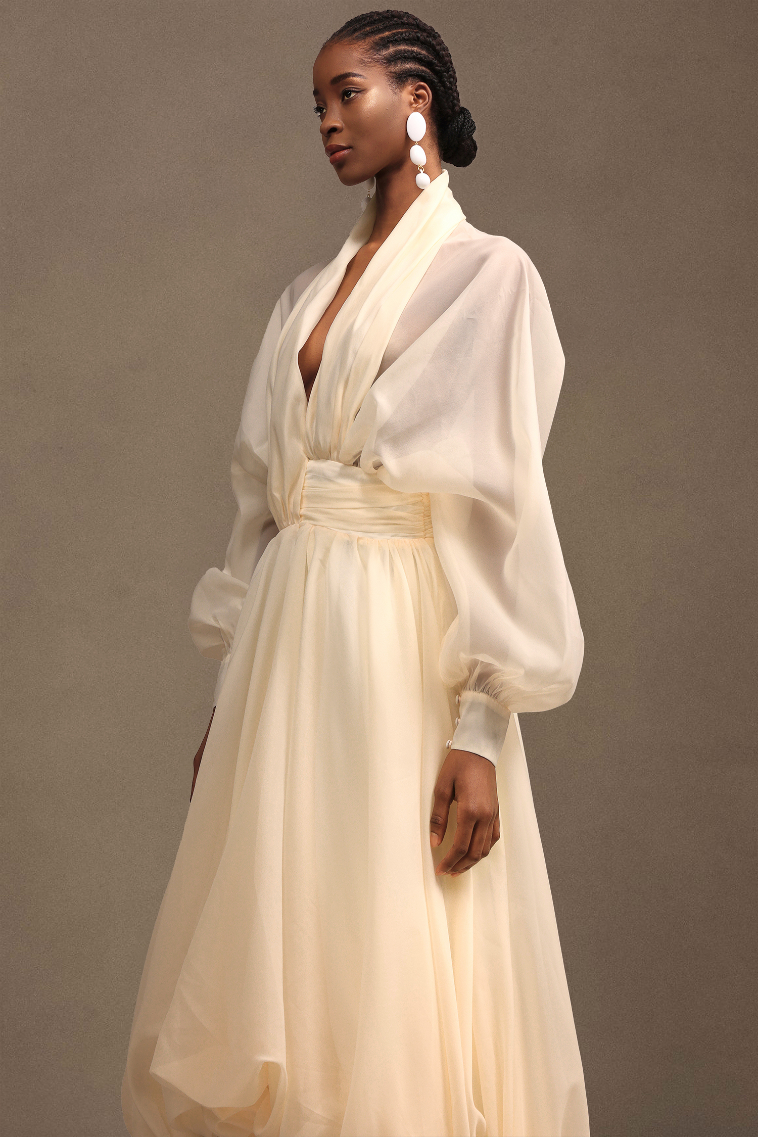 Diann Resort Flowy Long Sleeve Organza Maxi Dress