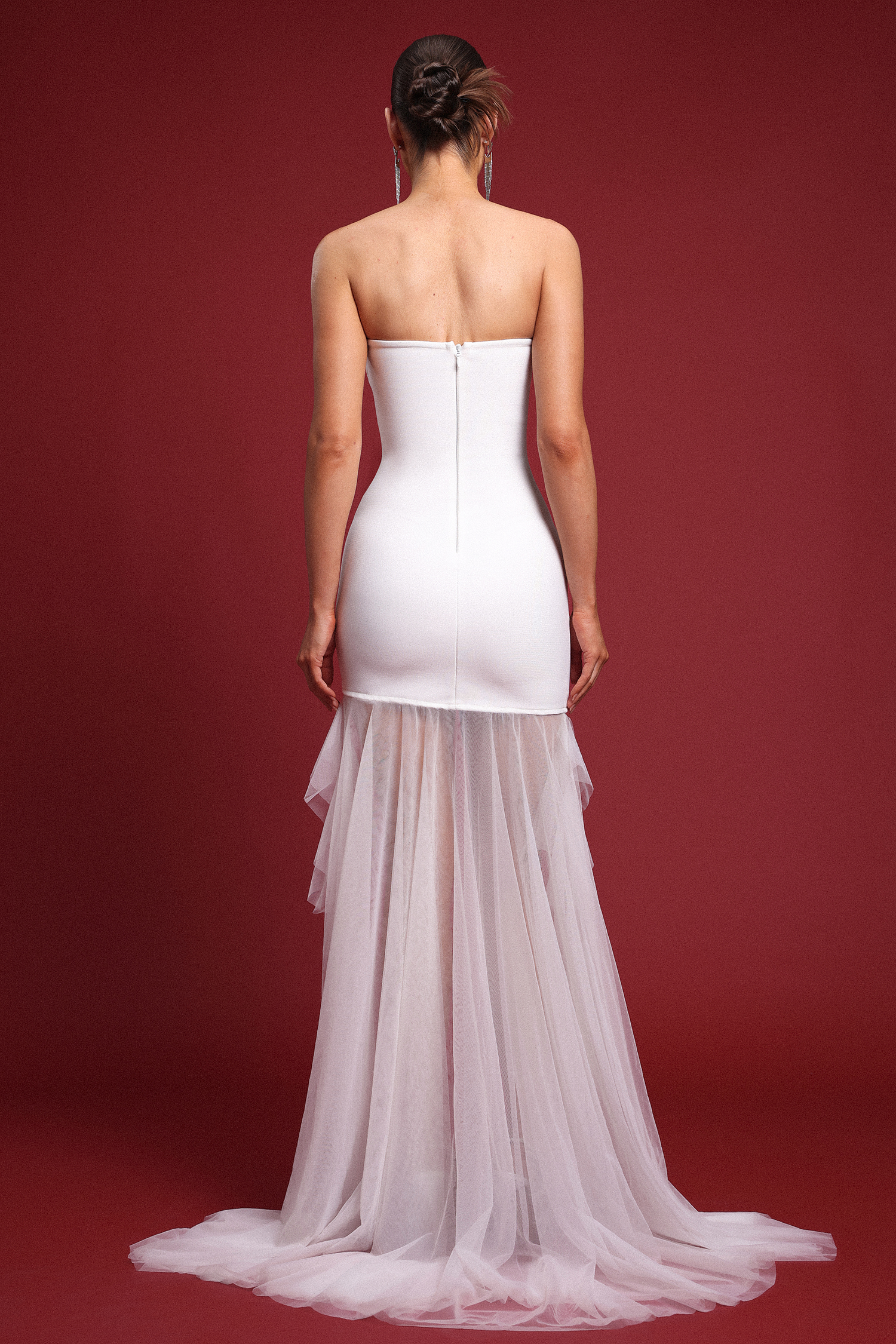 Glera Romantic Contour Strapless Floral Mesh Train Bandage Mini Dress