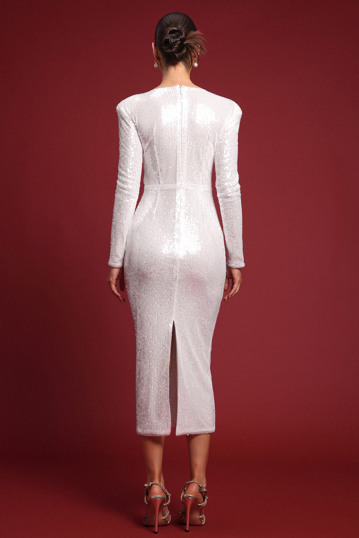 Romia Romantic Embellished Long Sleeve Cut Out Sequin Maxi Dress