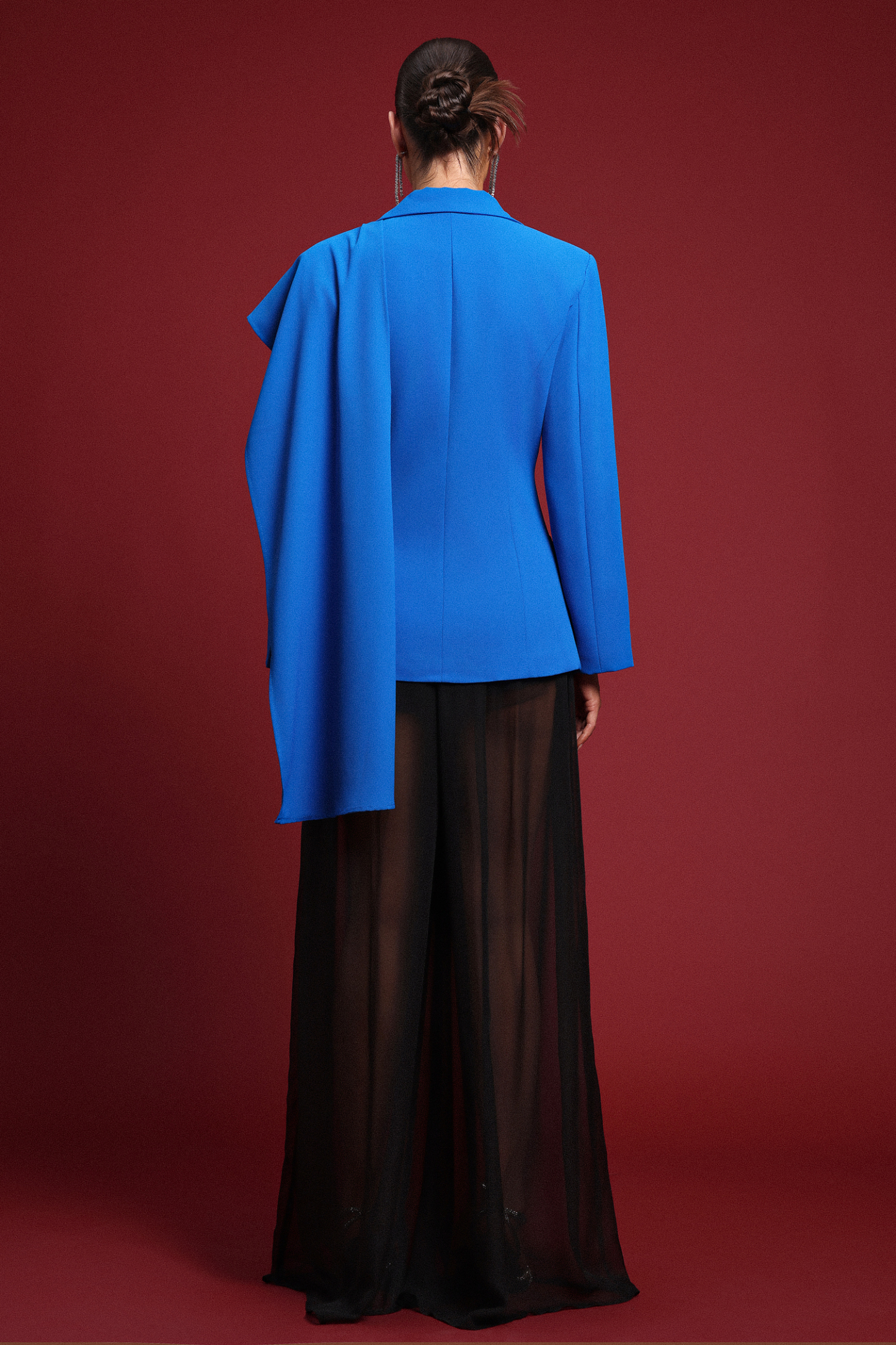 Diliro Classic Tailored Long Sleeve Draped Scarf Blazer