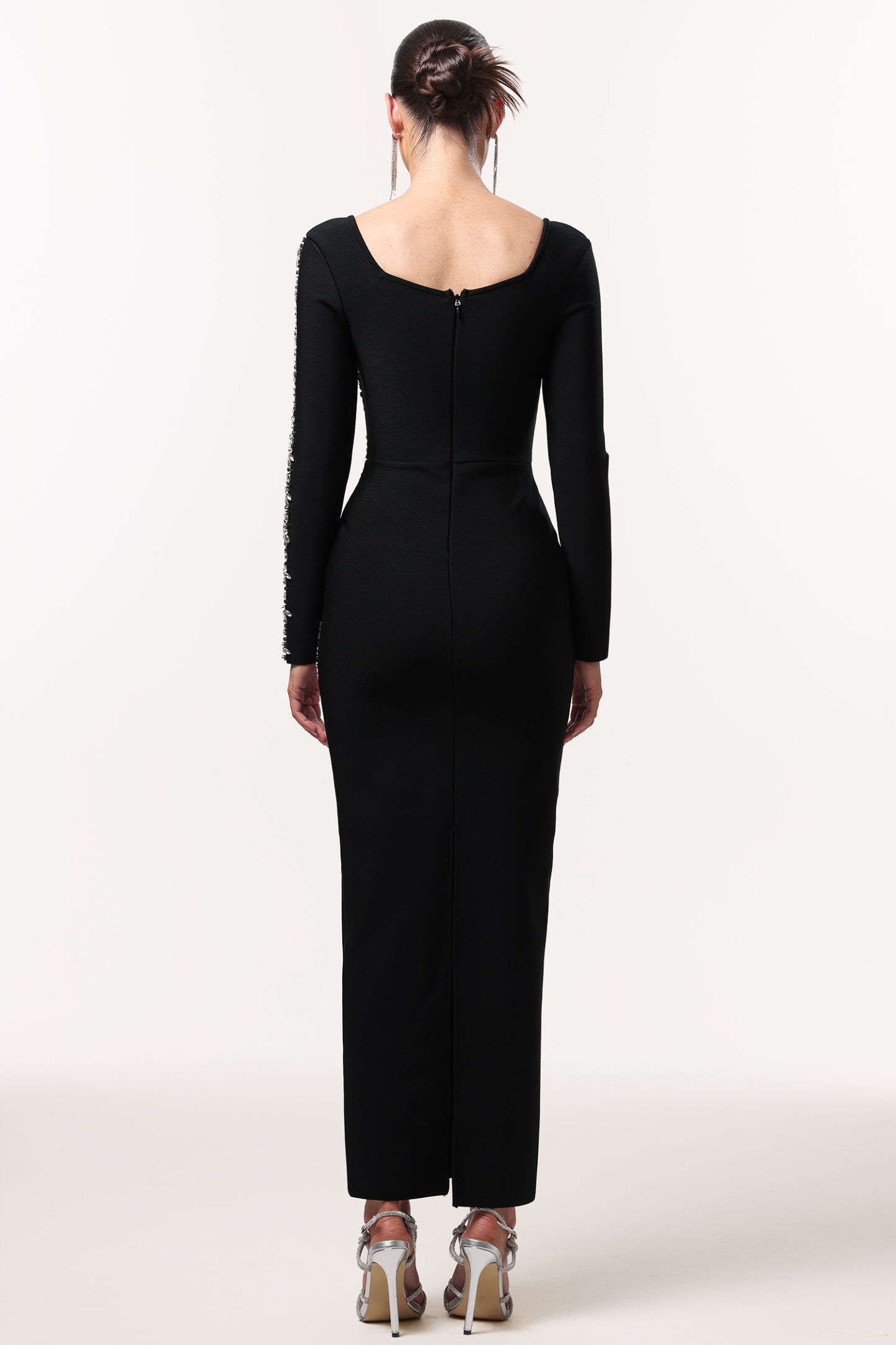 Joie Elegant Contour Long Sleeve Rhinestone Bandage Maxi Dress