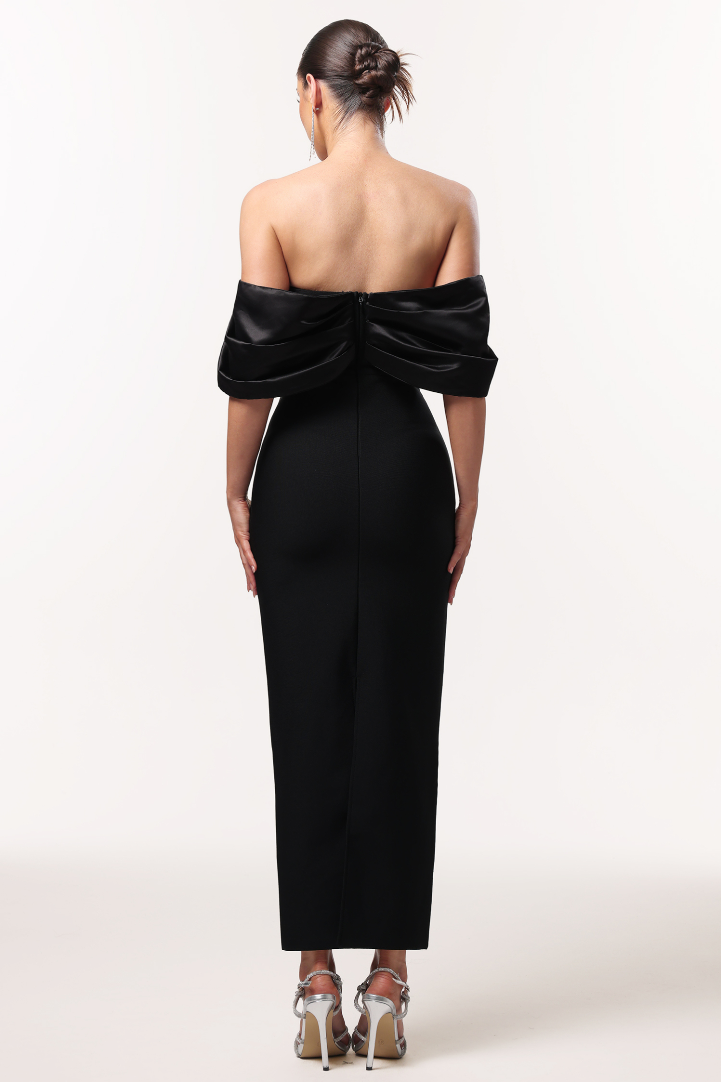 Winify Off Shoulder Rhinestone Bandage Black Maxi Dress