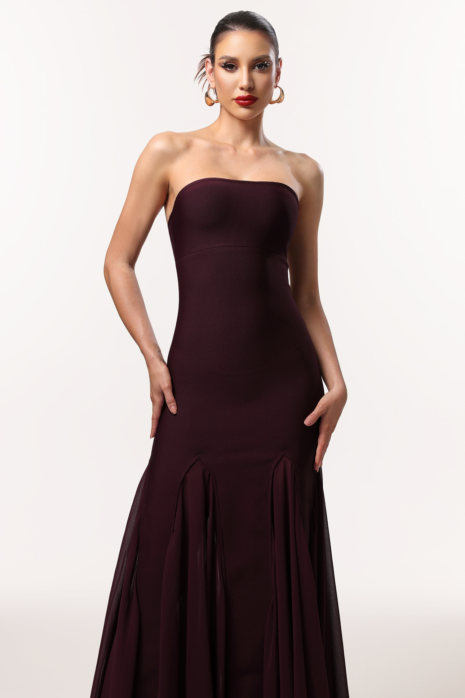 Dellis Elegant Contour Strapless Pleated Bandage Maxi Dress