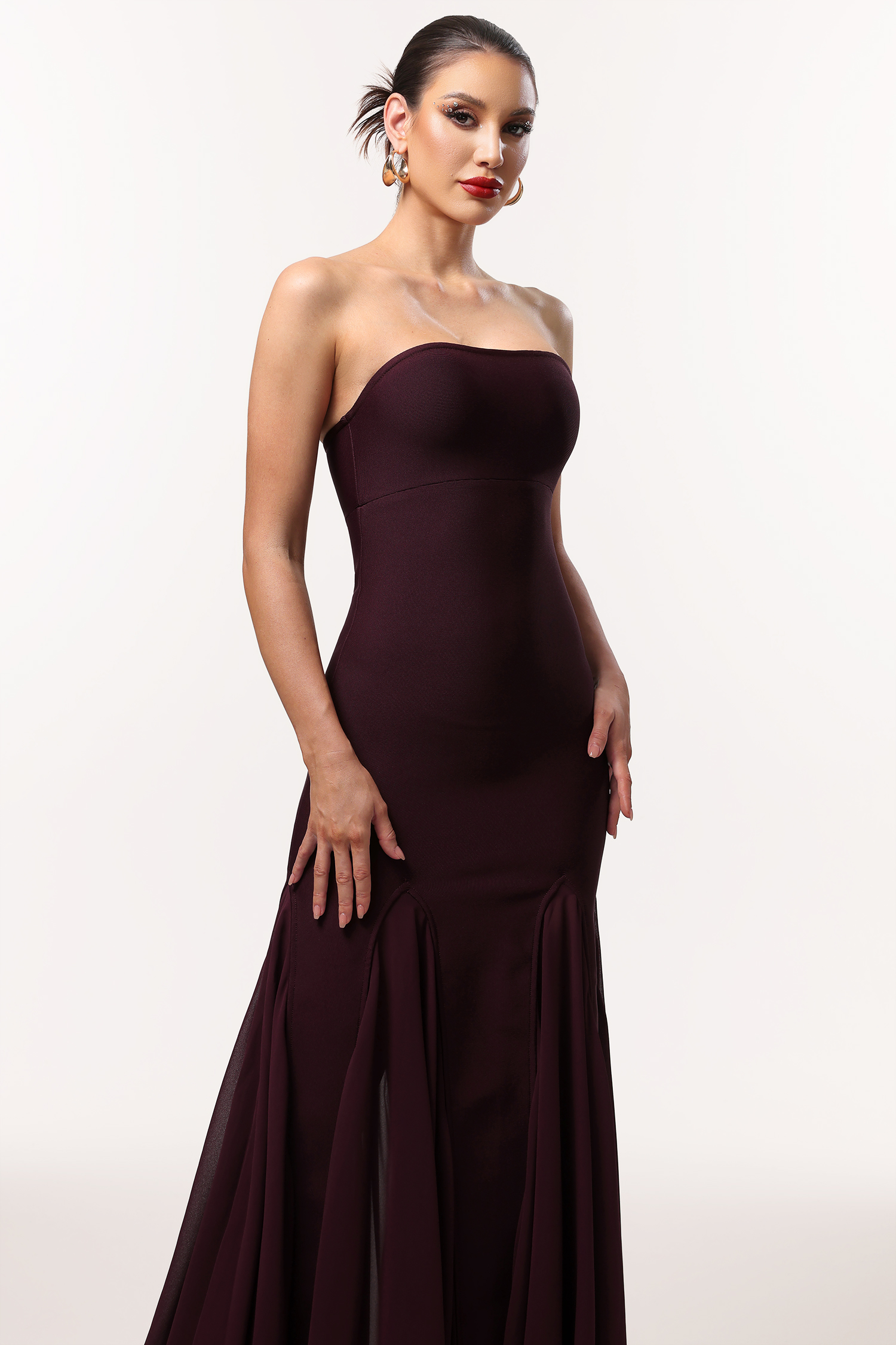 Dellis Elegant Contour Strapless Pleated Bandage Maxi Dress