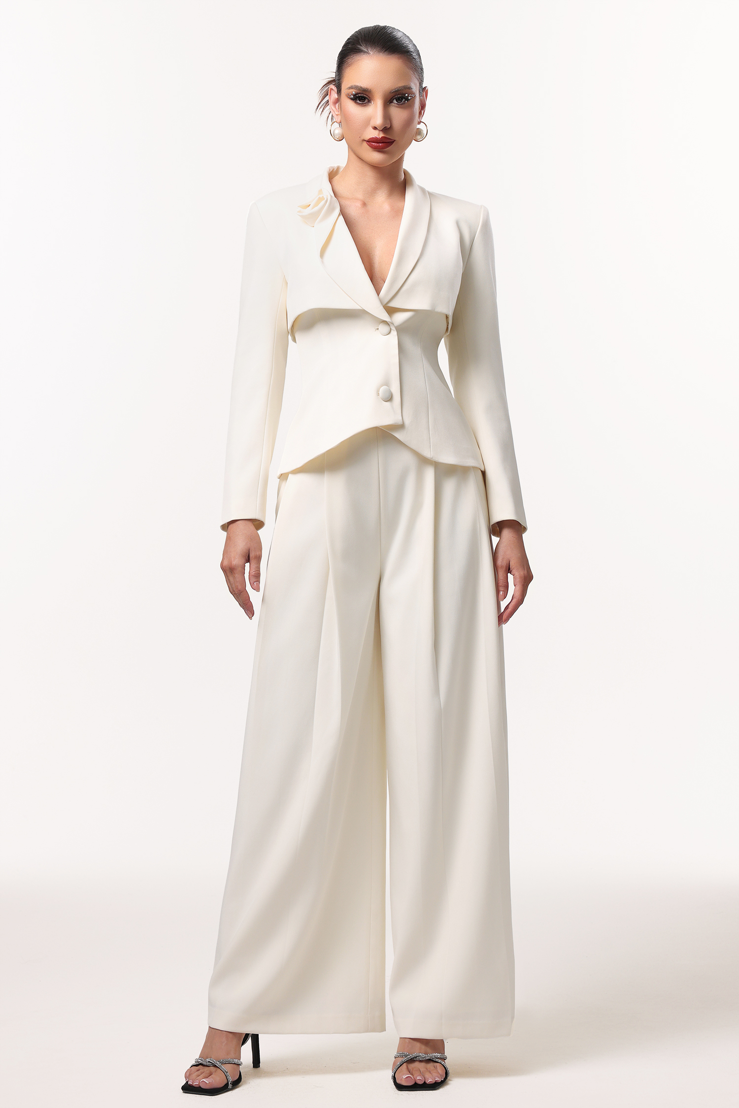 Yalia Classic Tailored Long Sleeve Woven Blazer Two Piece Set