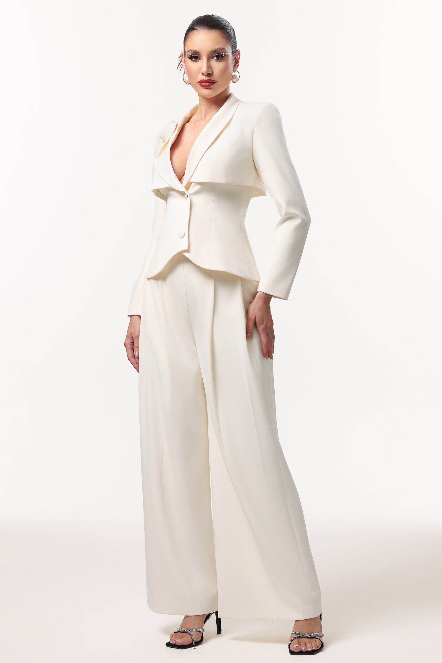 Yalia Classic Tailored Long Sleeve Woven Blazer Two Piece Set