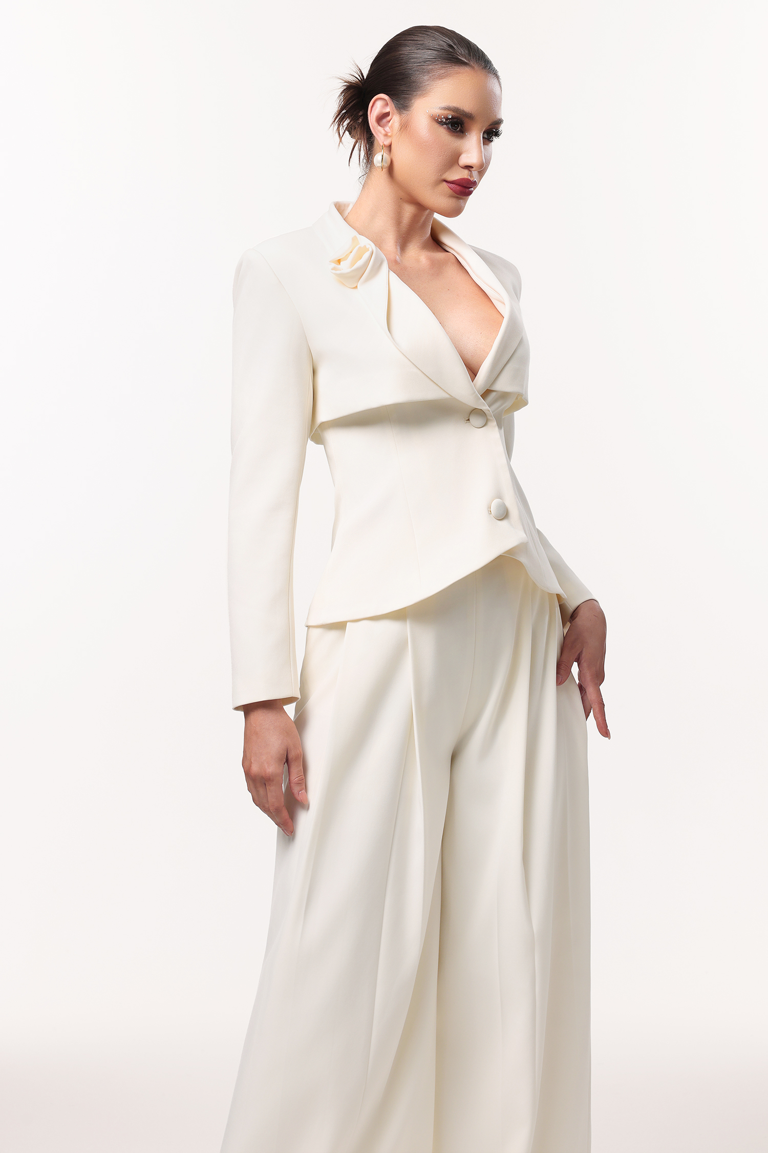 Yalia Classic Tailored Long Sleeve Woven Blazer Two Piece Set