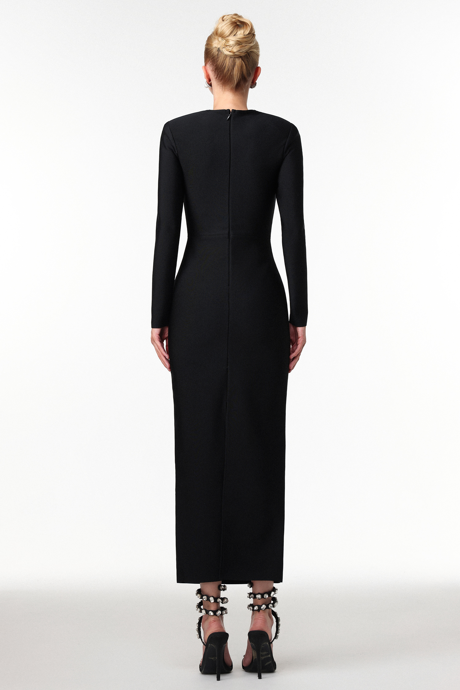 Jensen Elegant Contour Long Sleeve Rhinestone Bandage Maxi Dress