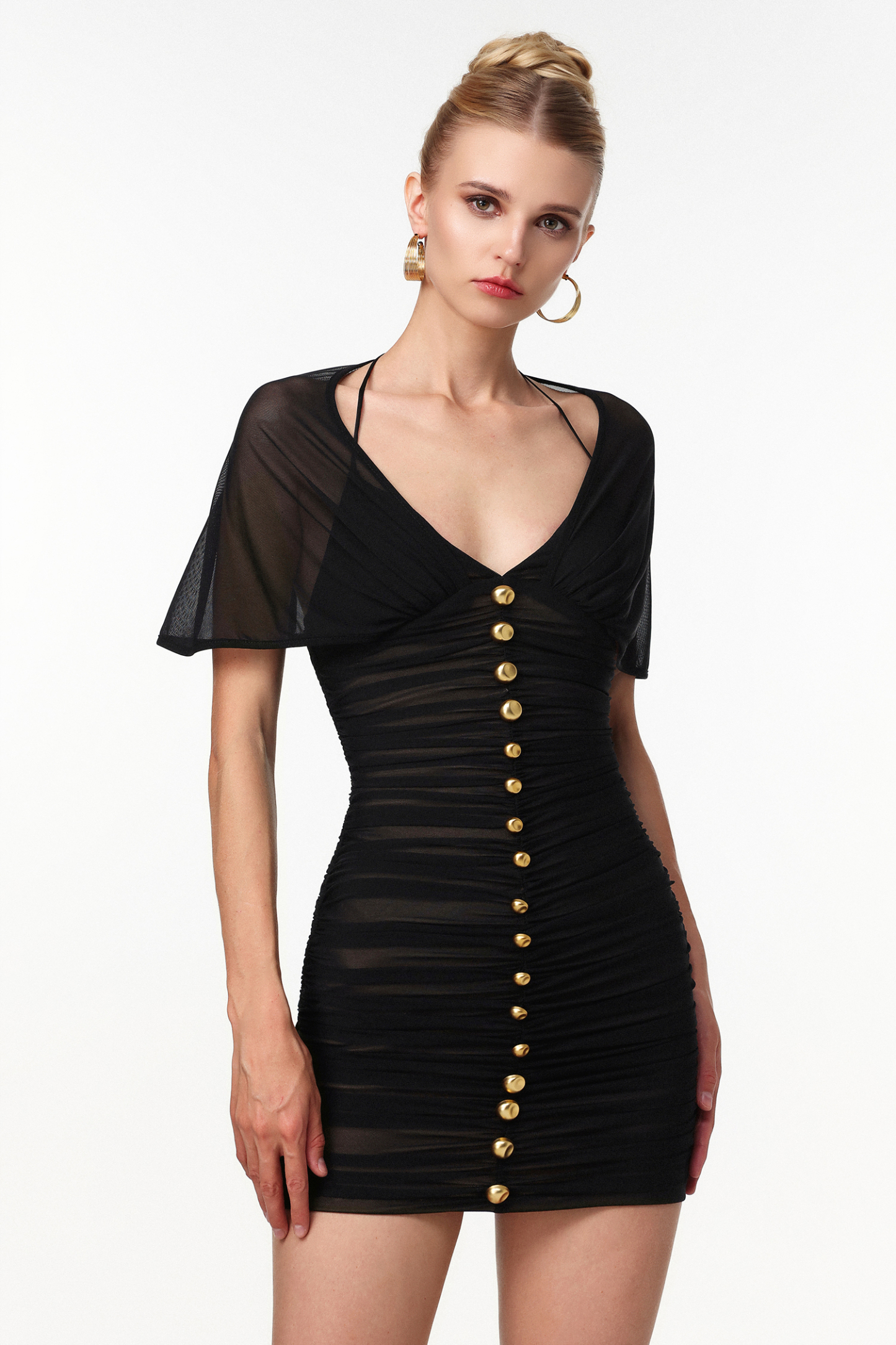 Takila Sexy Slimming V Neck Ruched Mess Mini Dress