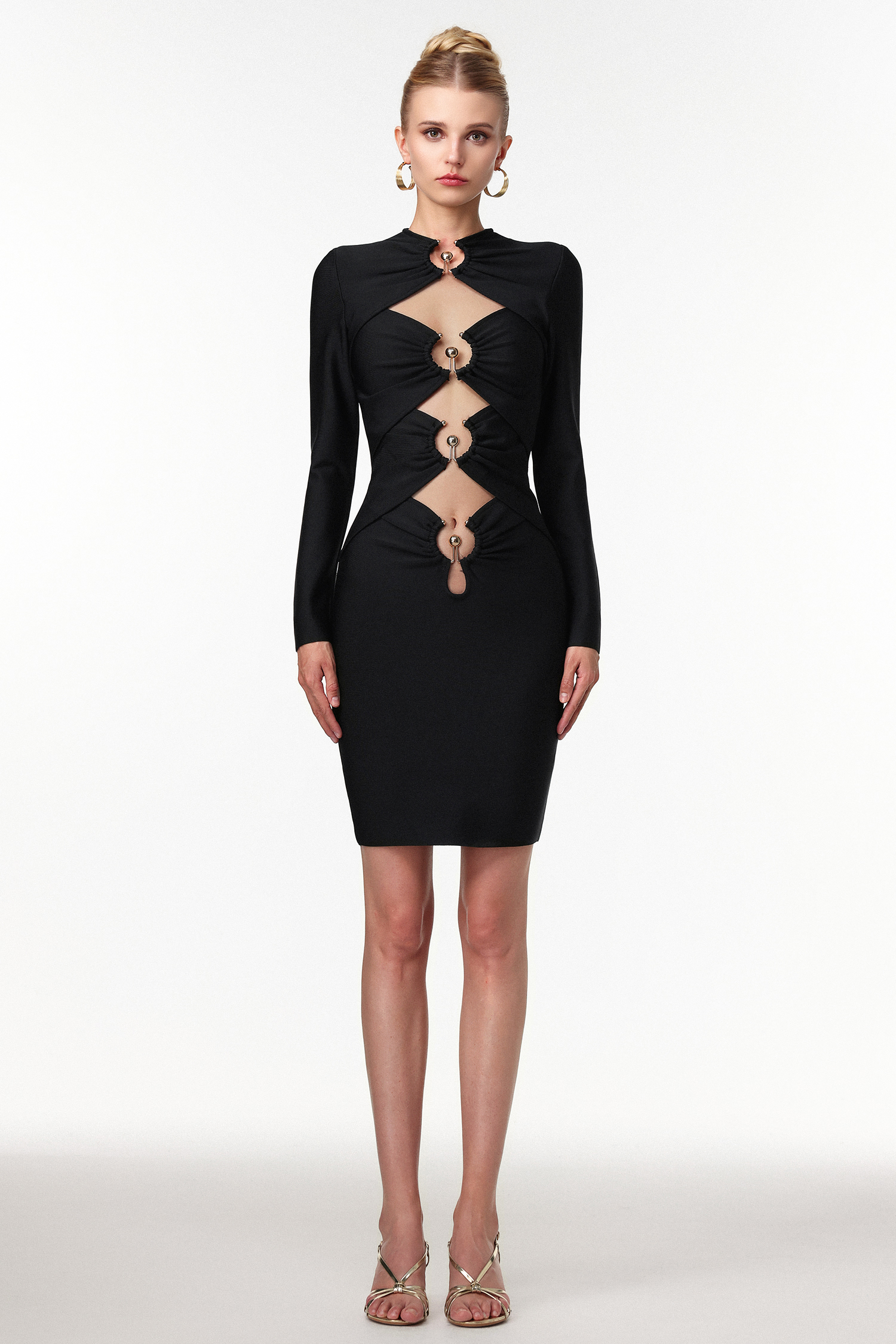 Miney Sexy Contour Long Sleeve Cut Out Bandage Mini Dress