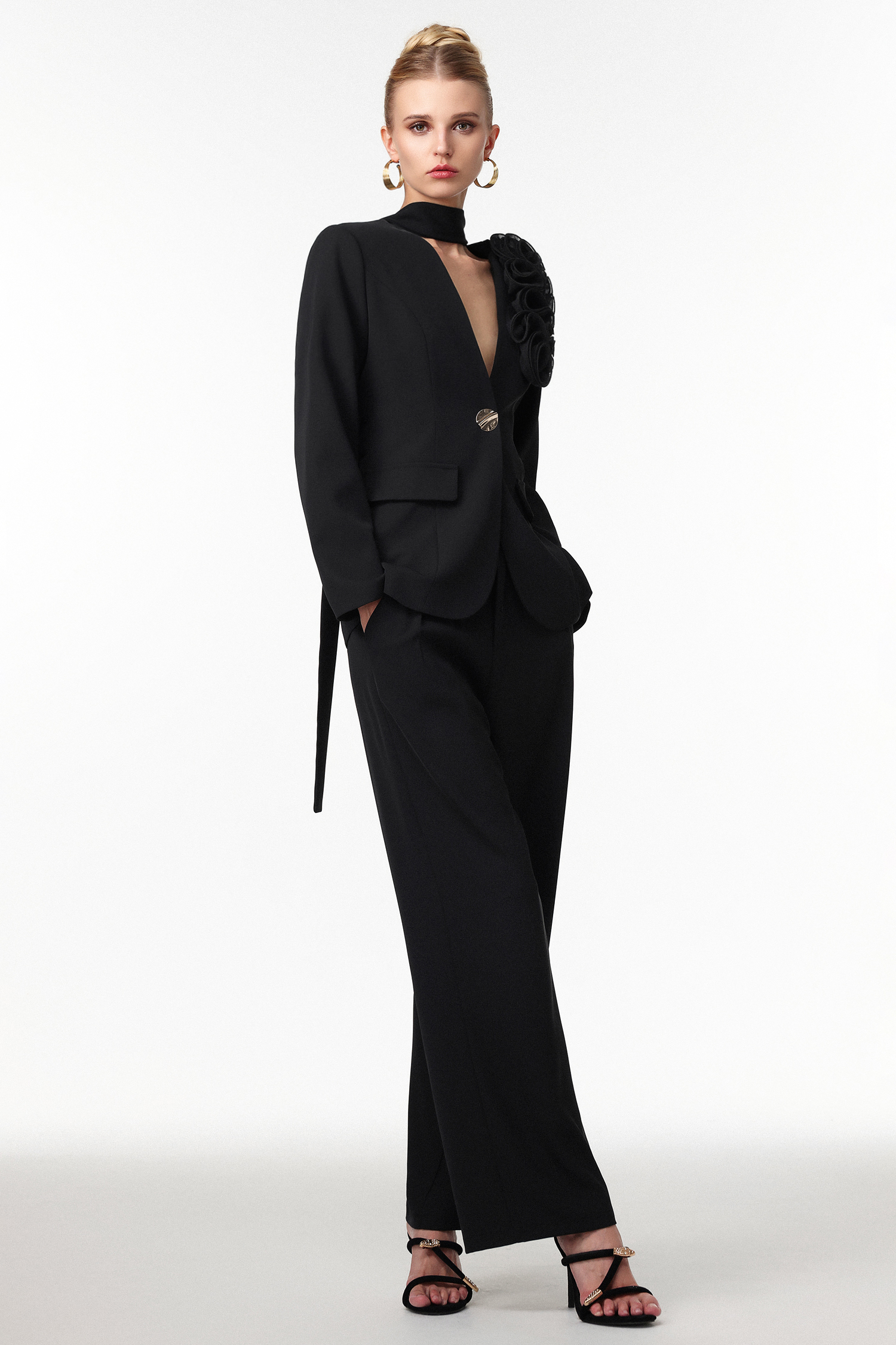 Martine Classic Tailored Long Sleeve Floral Lapel Blazer Two Piece Set