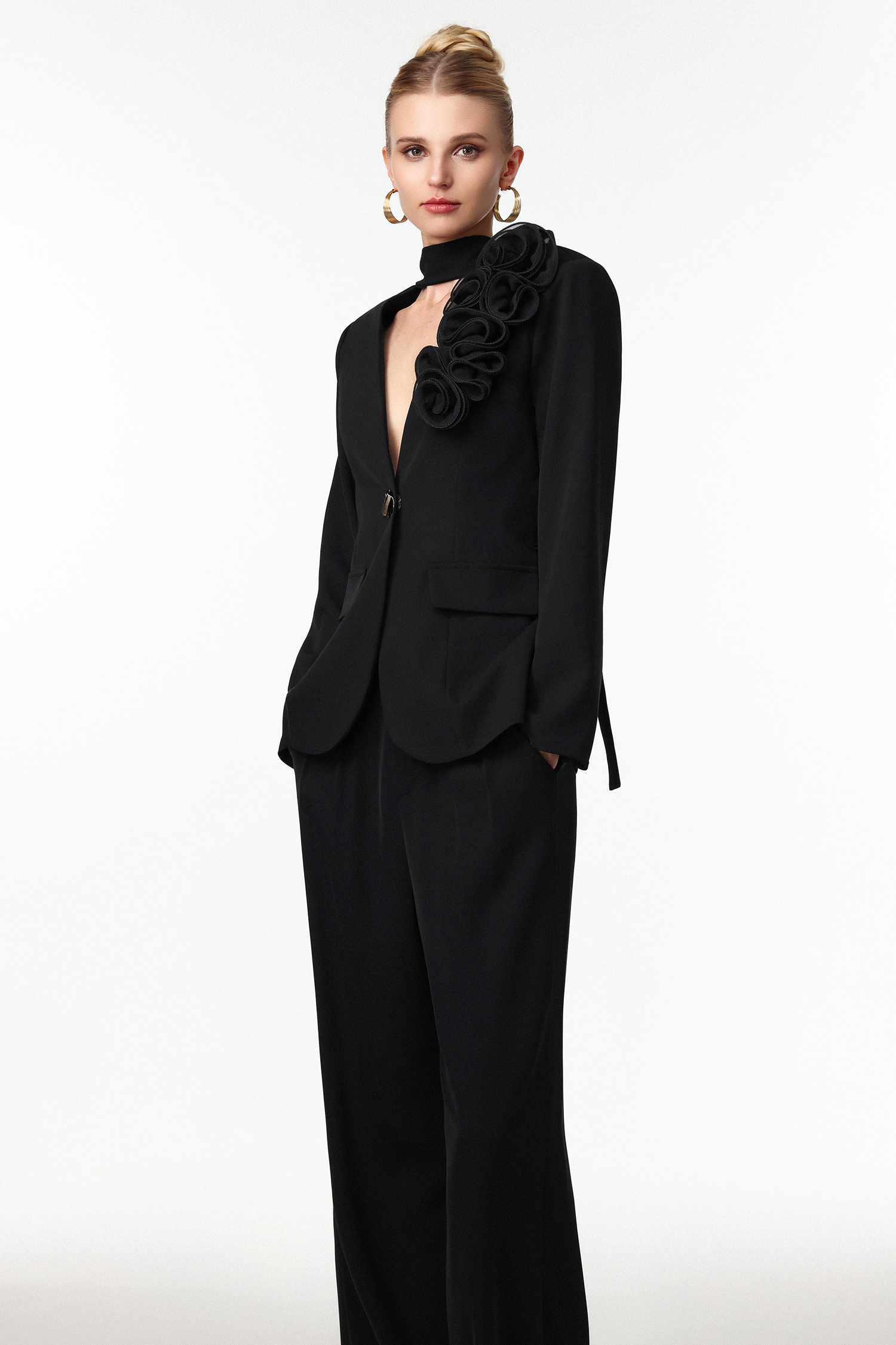 Martine Classic Tailored Long Sleeve Floral Lapel Blazer Two Piece Set