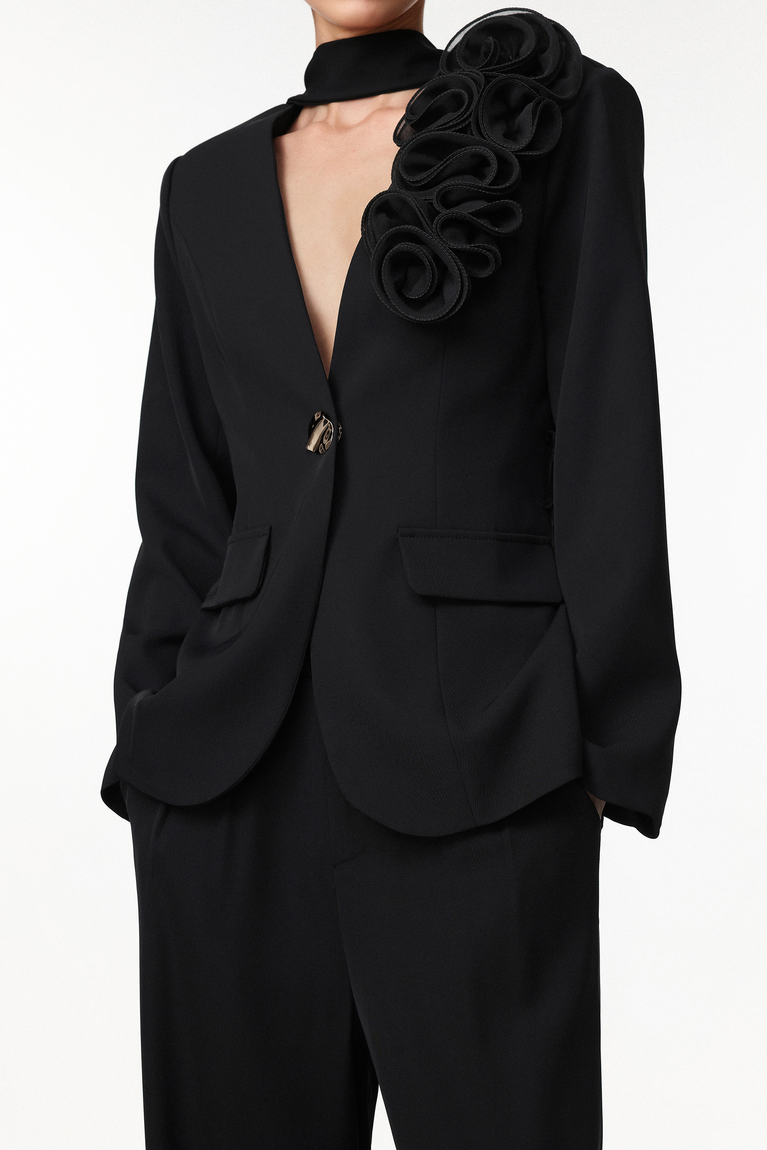 Martine Classic Tailored Long Sleeve Floral Lapel Blazer Two Piece Set