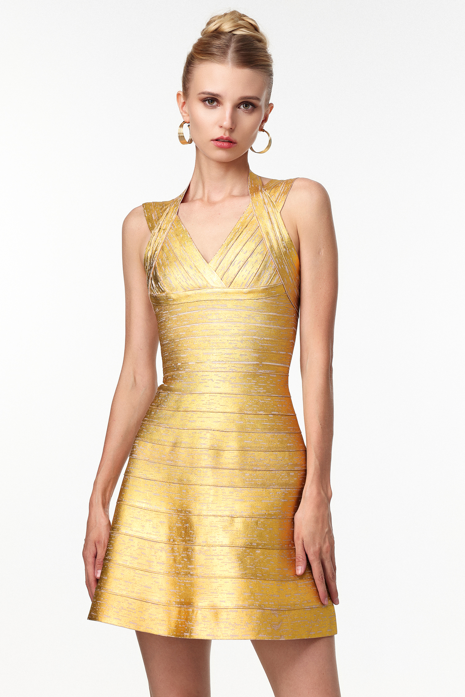 Ketrina Halter V-Neck Sleeveless Bandage Mini Dress