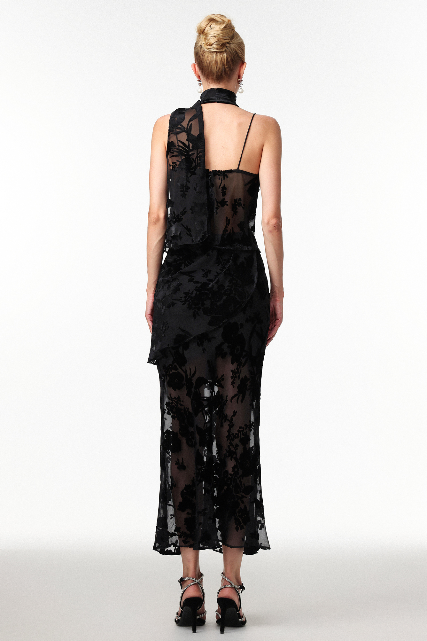 Ogani Sexy Embellished Sleeveless Jacquard Mesh Two Piece Set