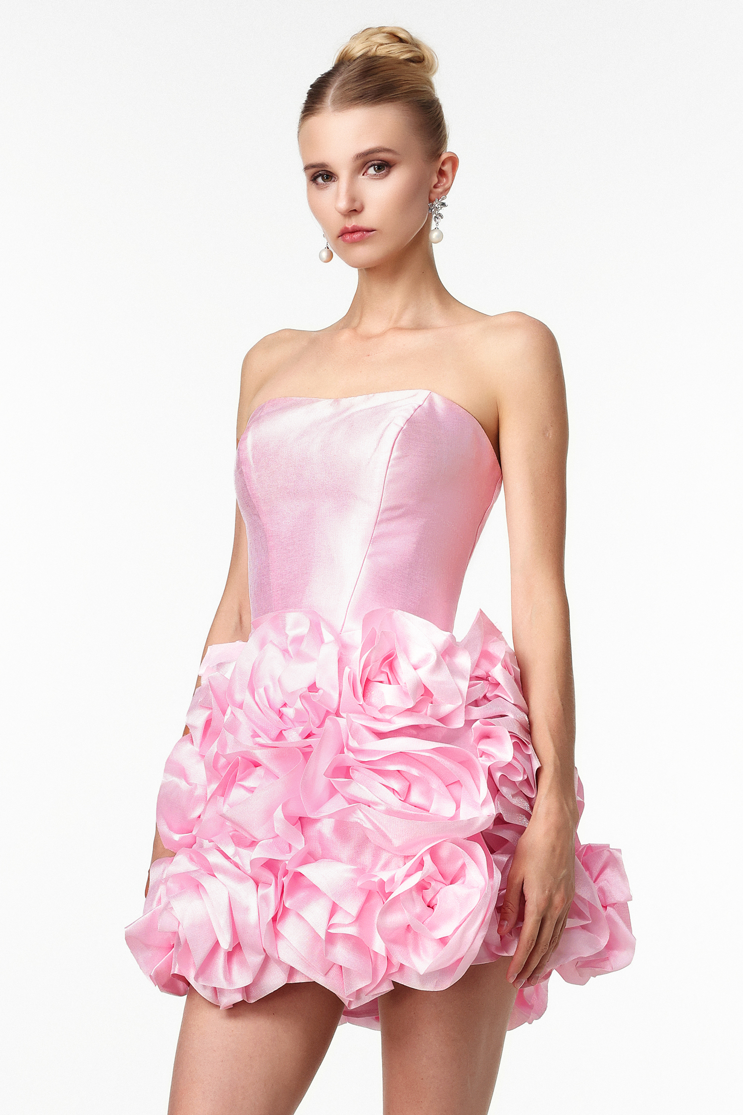 Tiff Romantic Lustrous Strapless Floral Mini Dress
