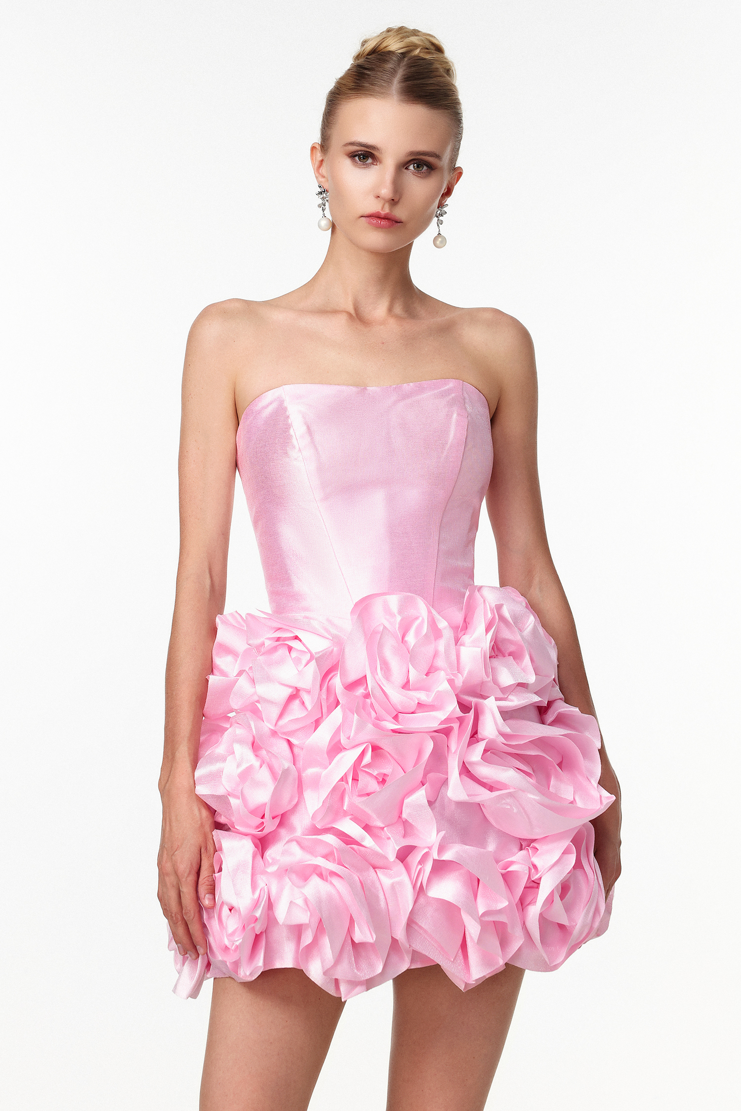 Tiff Romantic Lustrous Strapless Floral Mini Dress