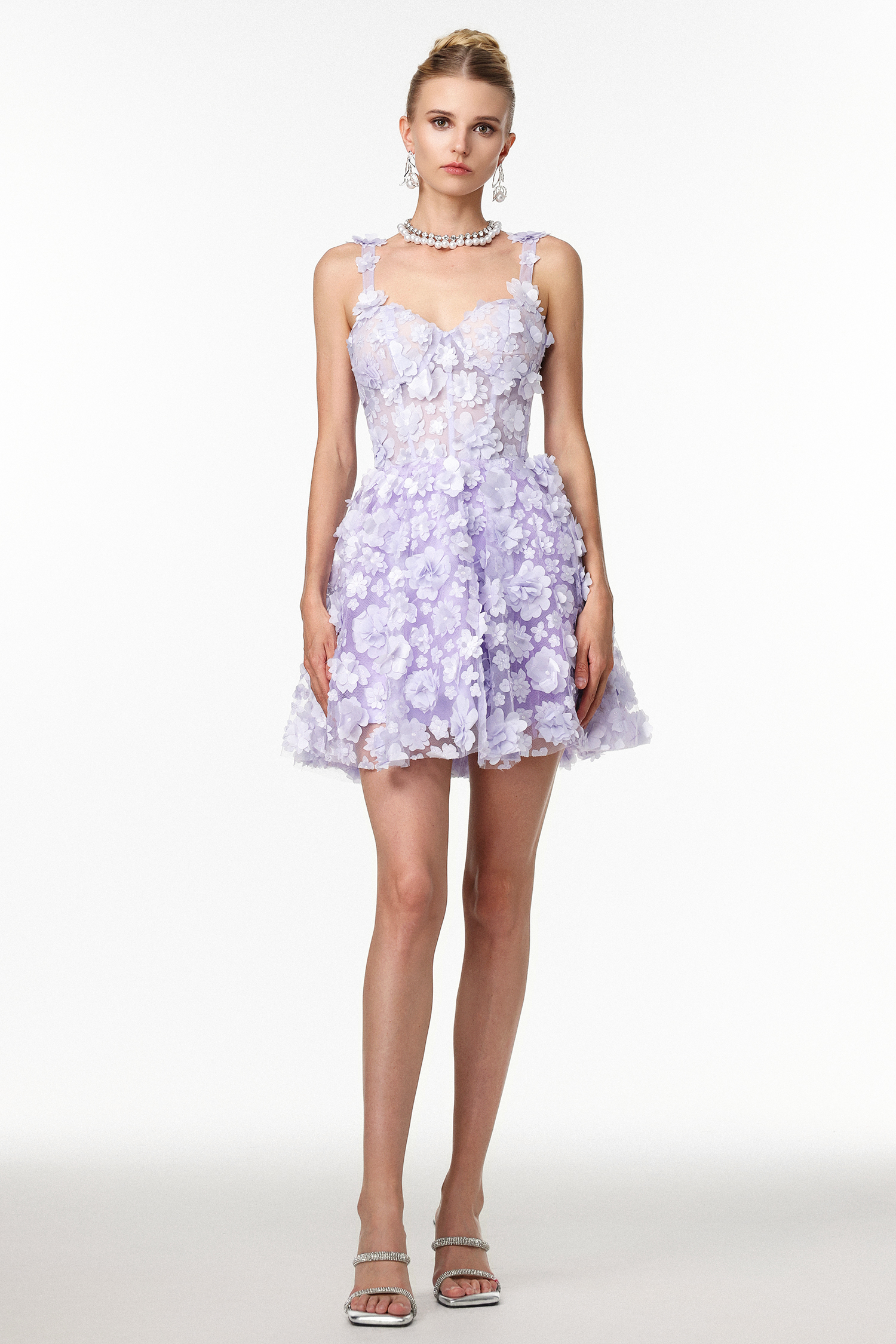 Yuico Romantic Embellished Floral Corset Mini Dress
