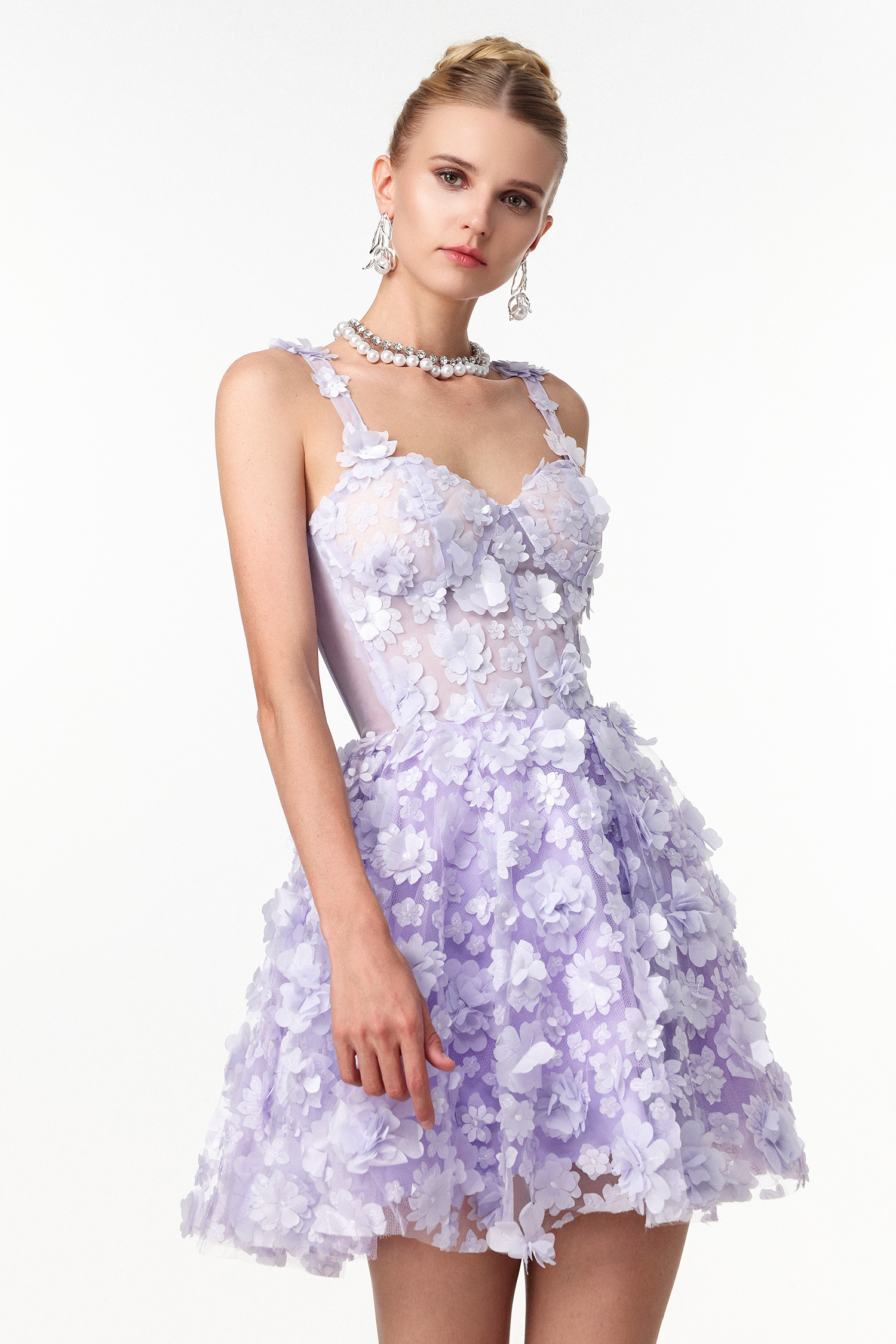Yuico Romantic Embellished Floral Corset Mini Dress