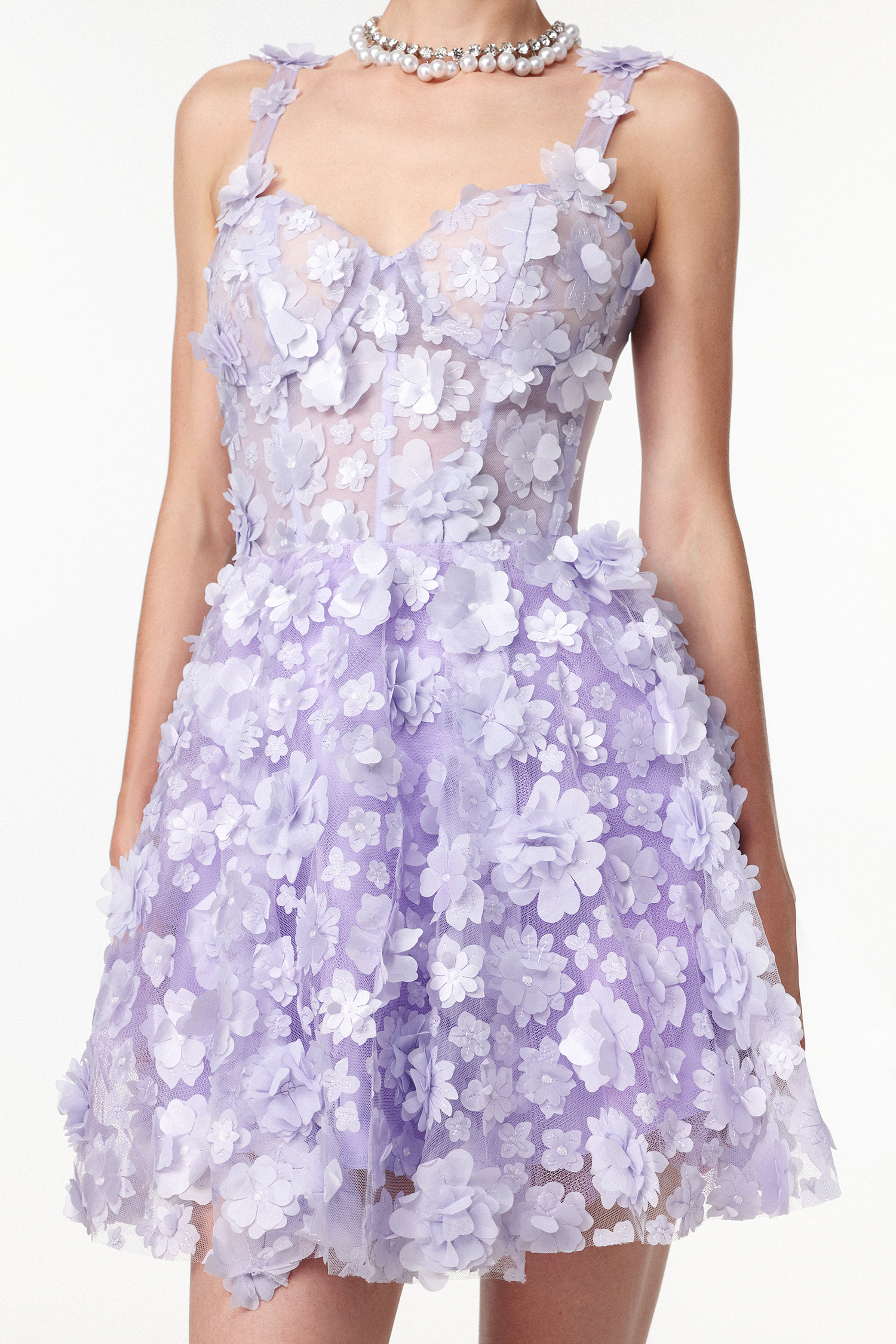 Yuico Romantic Embellished Floral Corset Mini Dress