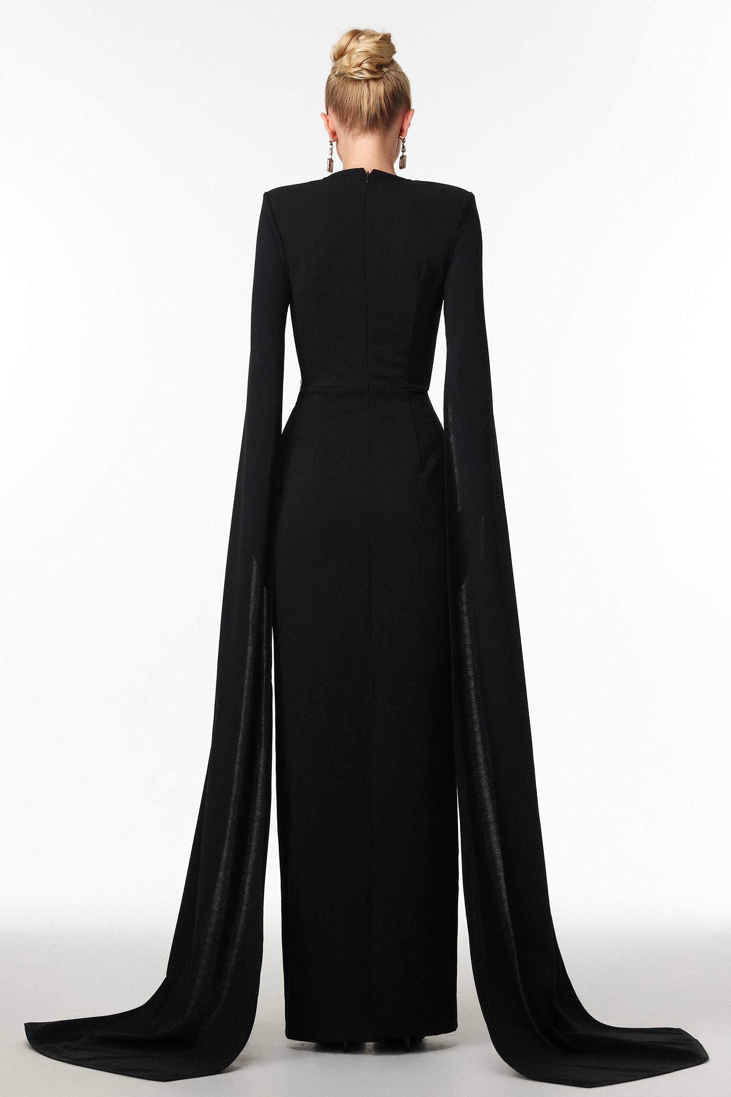 Pallas Elegant Tailored Cape Sleeve Floral Woven Maxi Dress